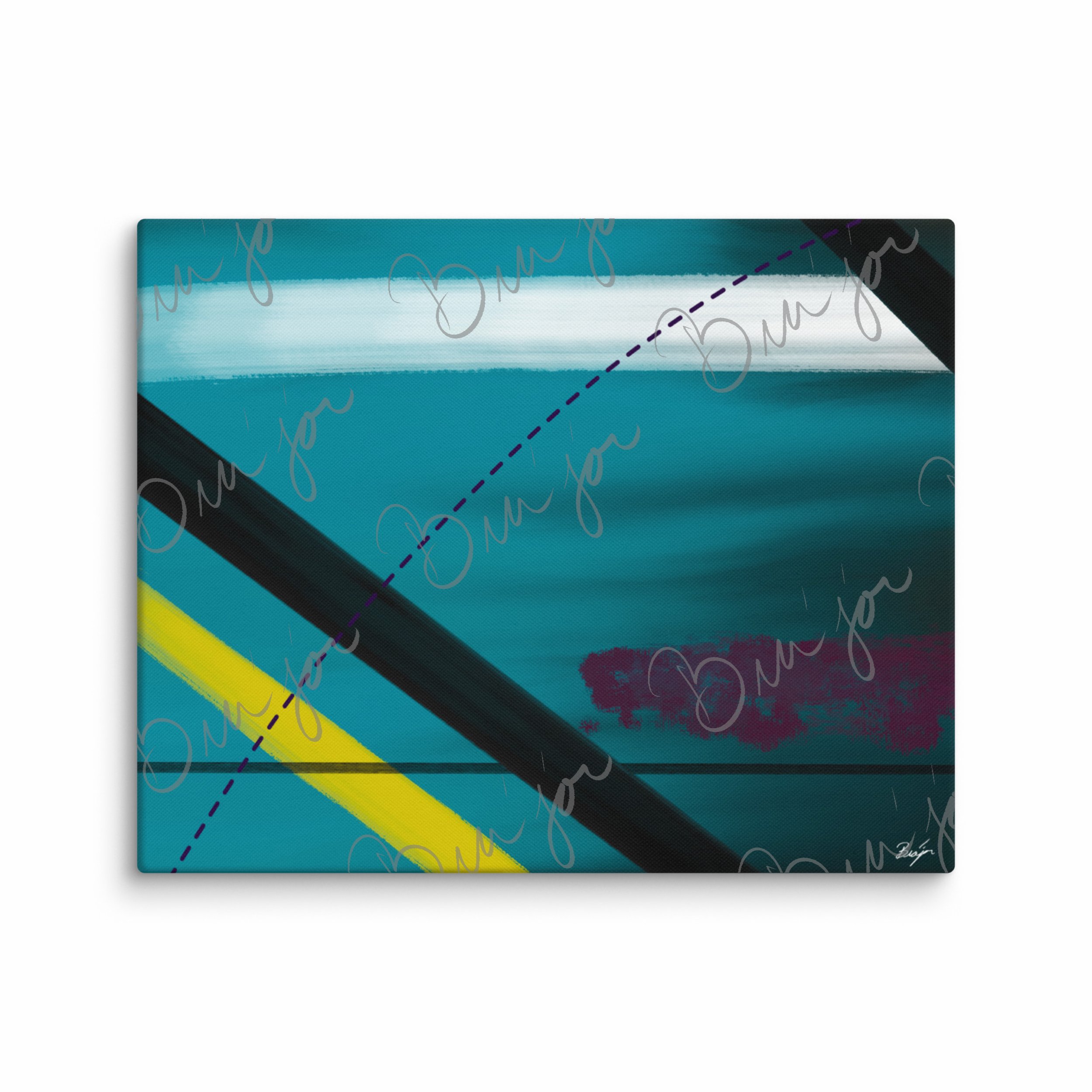16x20 Canvas Abstract artwork titled First designed by the digital abstract artist Bra'jor. Artwork includes the colors Blue, Yellow, Black, Purple, and White