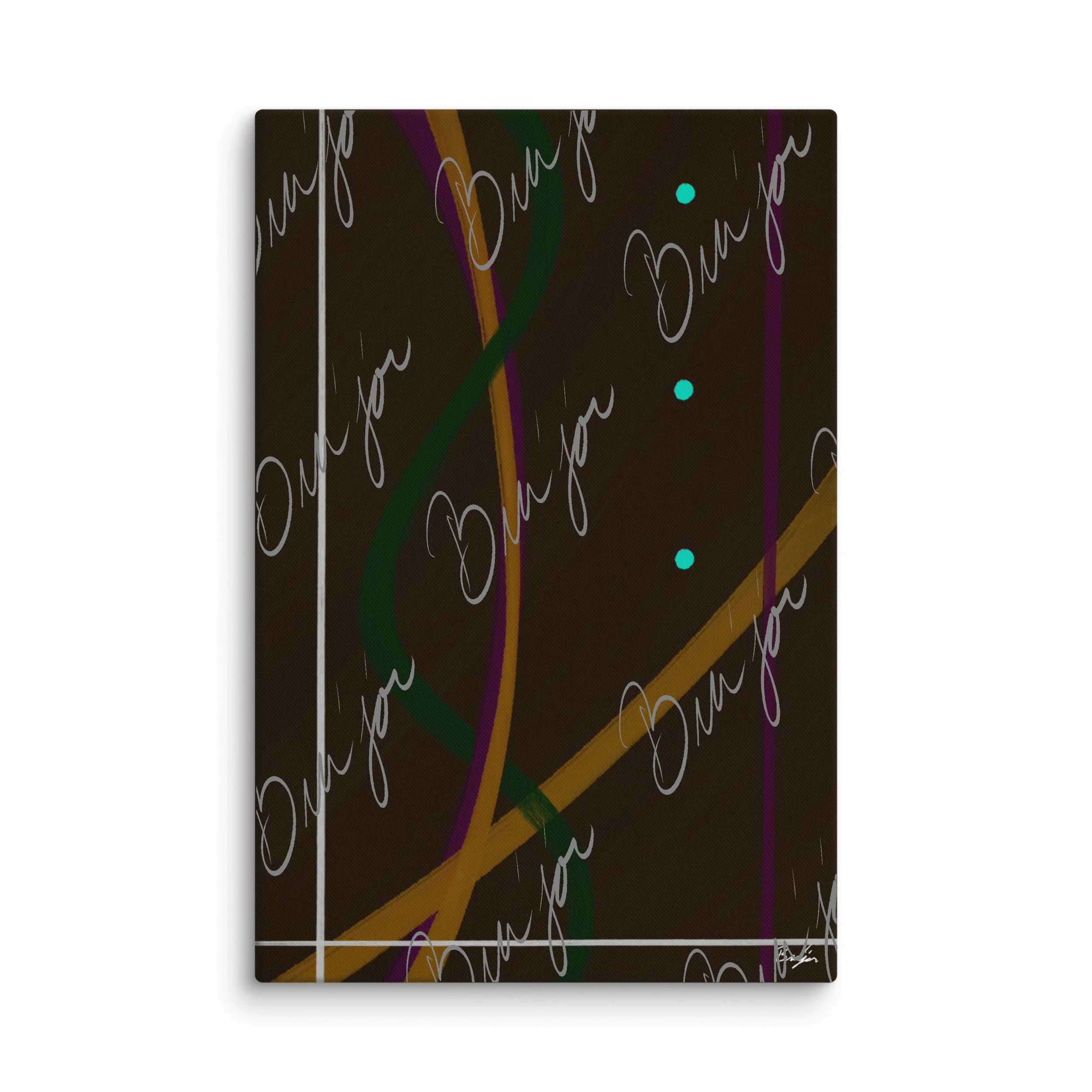 40x60 XL Canvas Abstract artwork titled Button Up designed by the digital abstract artist Bra'jor. Artwork includes the colors Orange, Purple, Green, White, and Brown