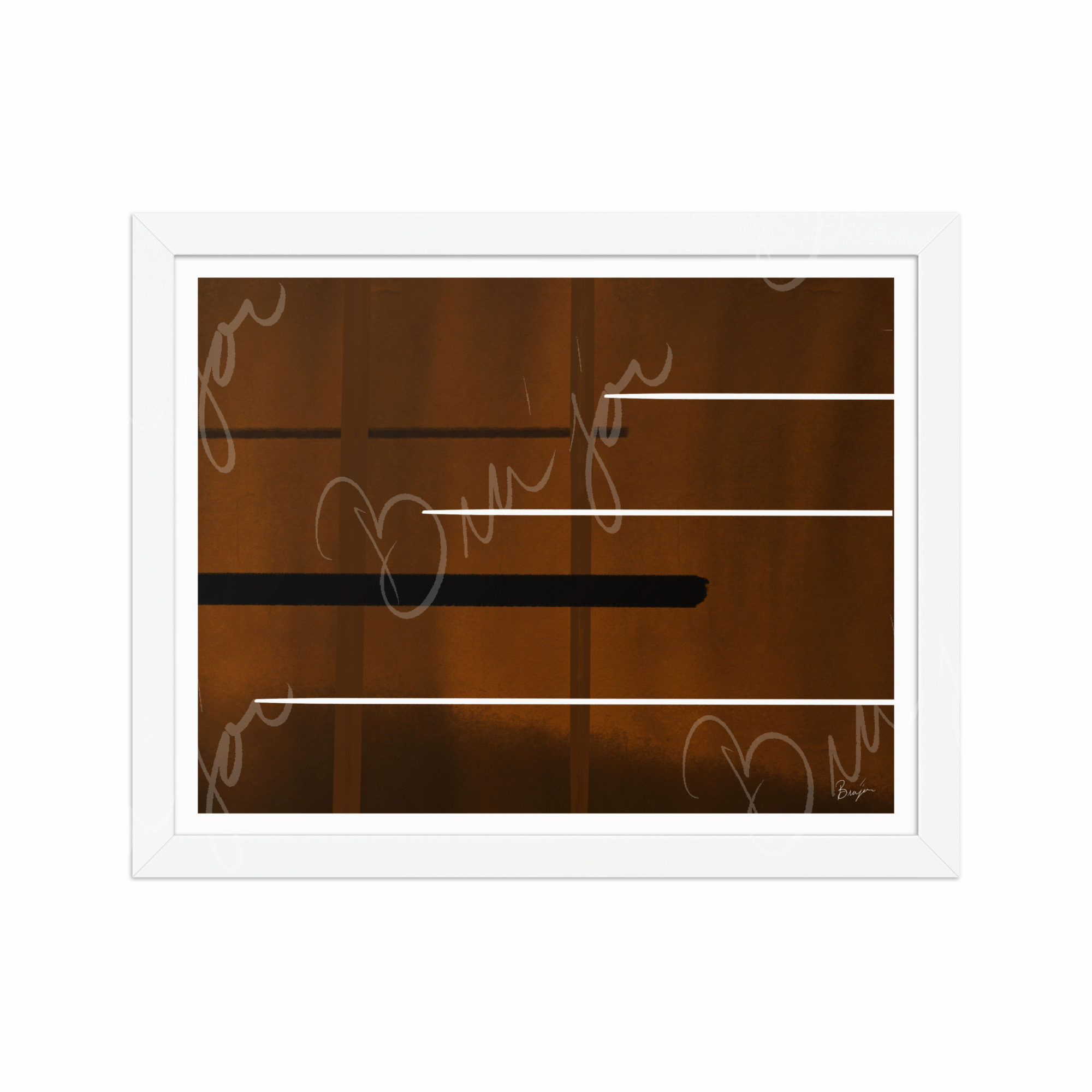 11x14 White Framed Abstract artwork titled Steps designed by the digital abstract artist Bra'jor. Artwork includes the colors Brown, Black, and White