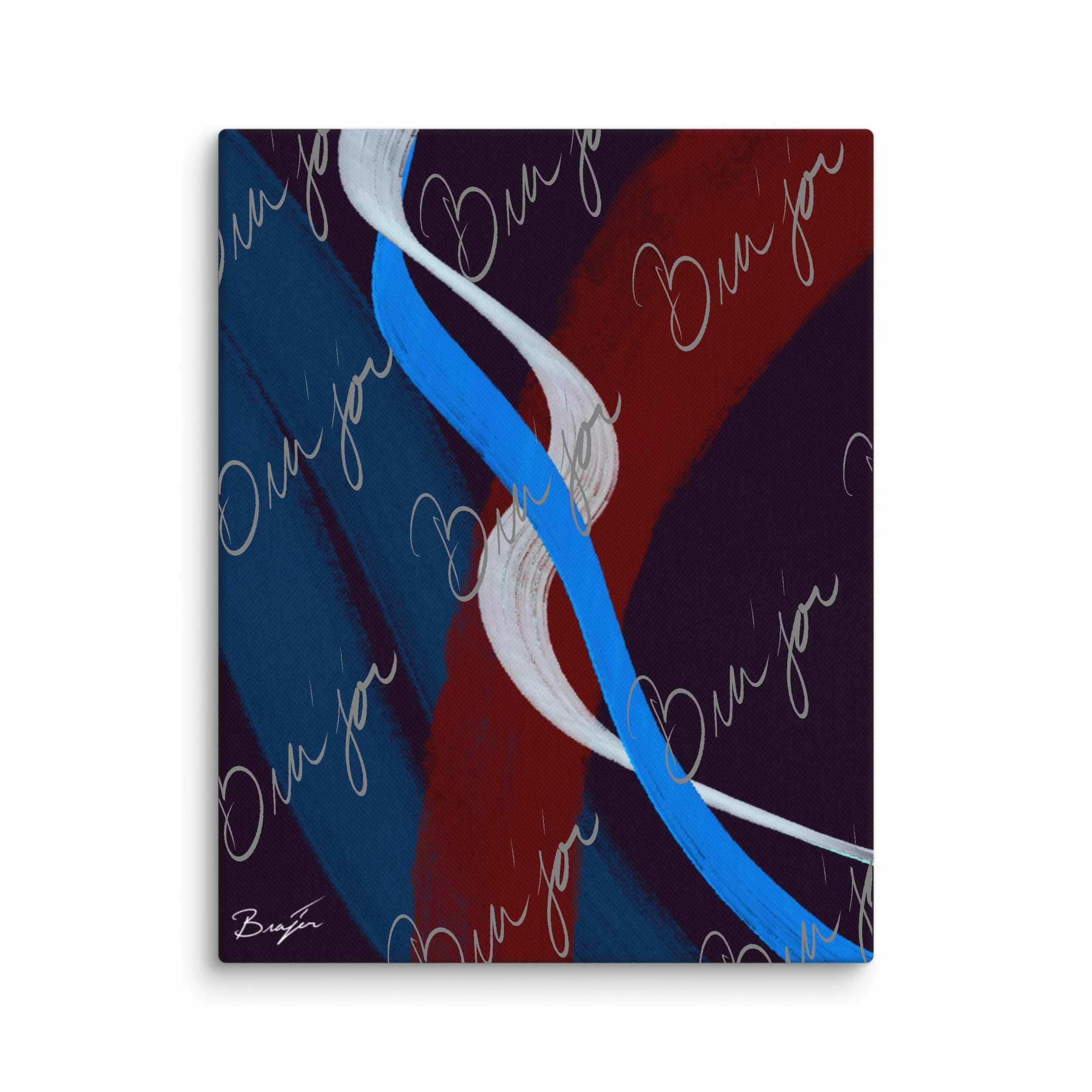 11x14 Canvas abstract artwork titled Roads Ahead designed by the digital abstract artist Bra'jor. Artwork includes the colors Blue, Red, White, and Purple