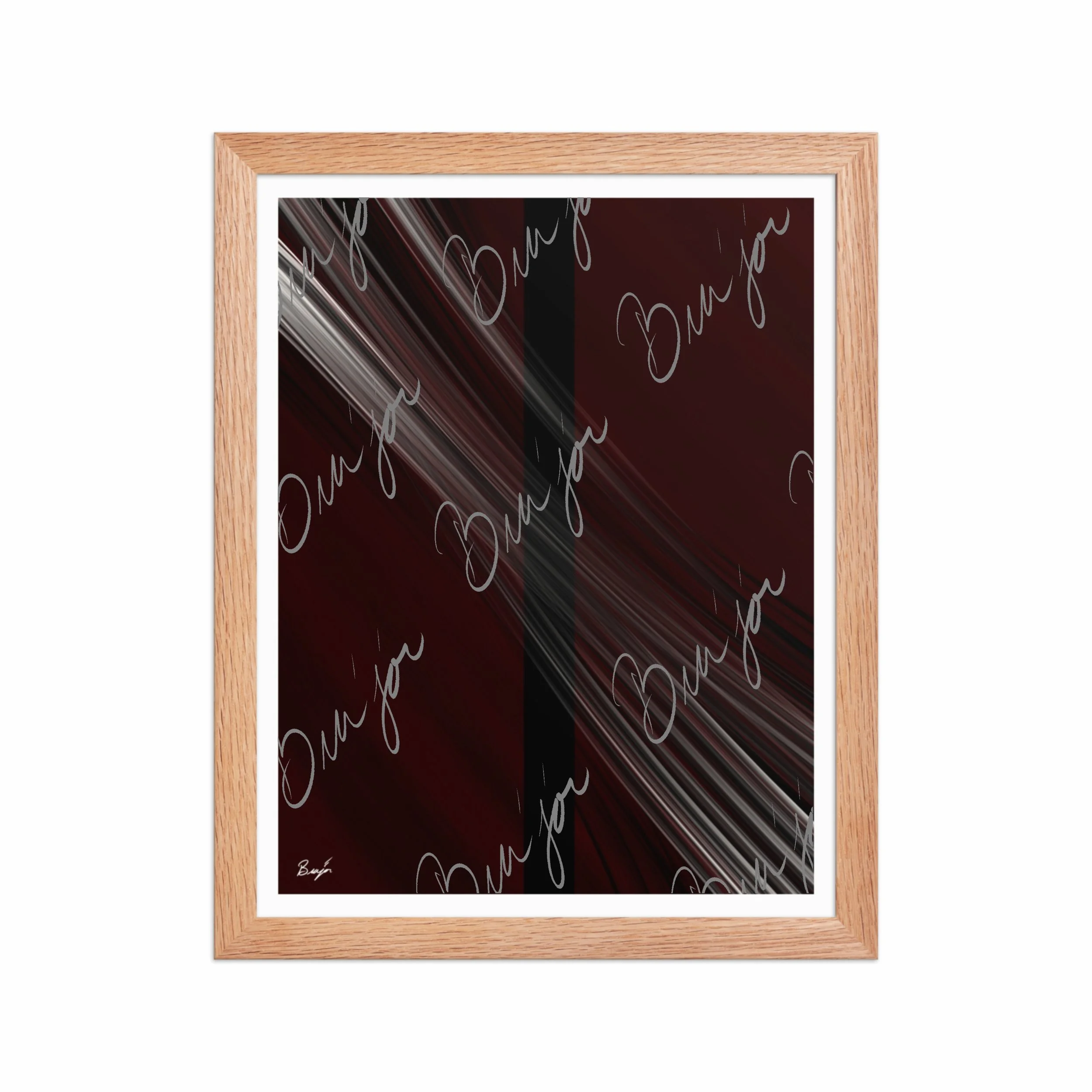 11x14 Red Oak Framed abstract artwork titled Still Standing designed by the digital abstract artist Bra'jor. Artwork includes the colors Maroon, Red, Black, and White