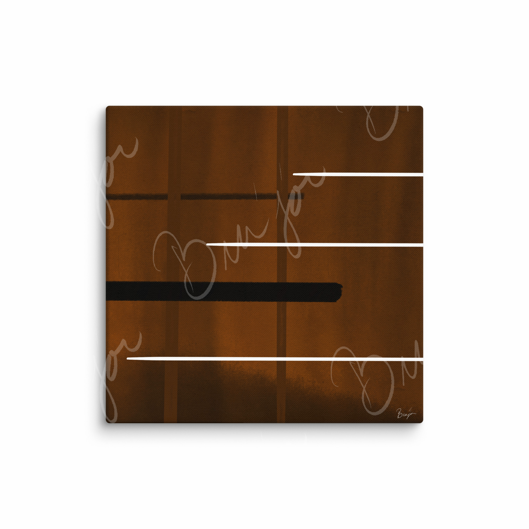 32x32 XL Canvas Abstract artwork titled Steps designed by the digital abstract artist Bra'jor. Artwork includes the colors Brown, Black, and White