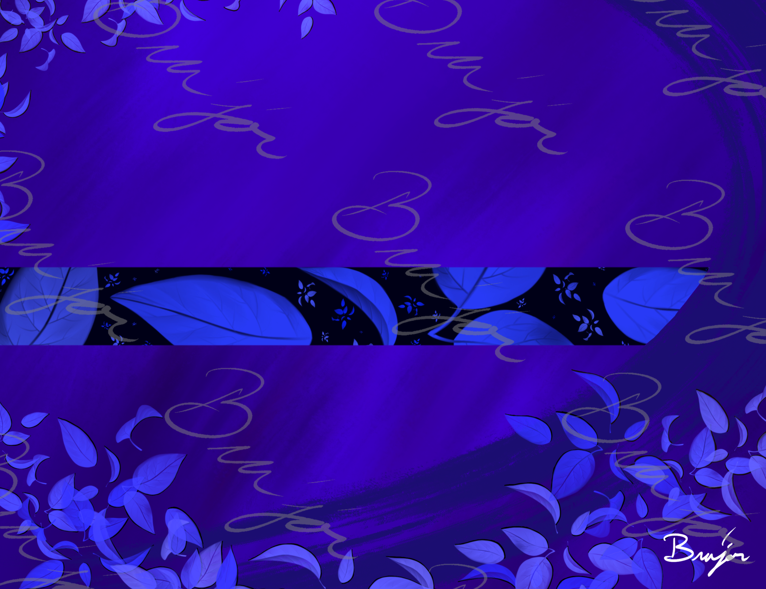 Abstract artwork titled A Moment designed by the digital abstract artist Bra'jor. Artwork includes the colors Blue, Black, and Purple