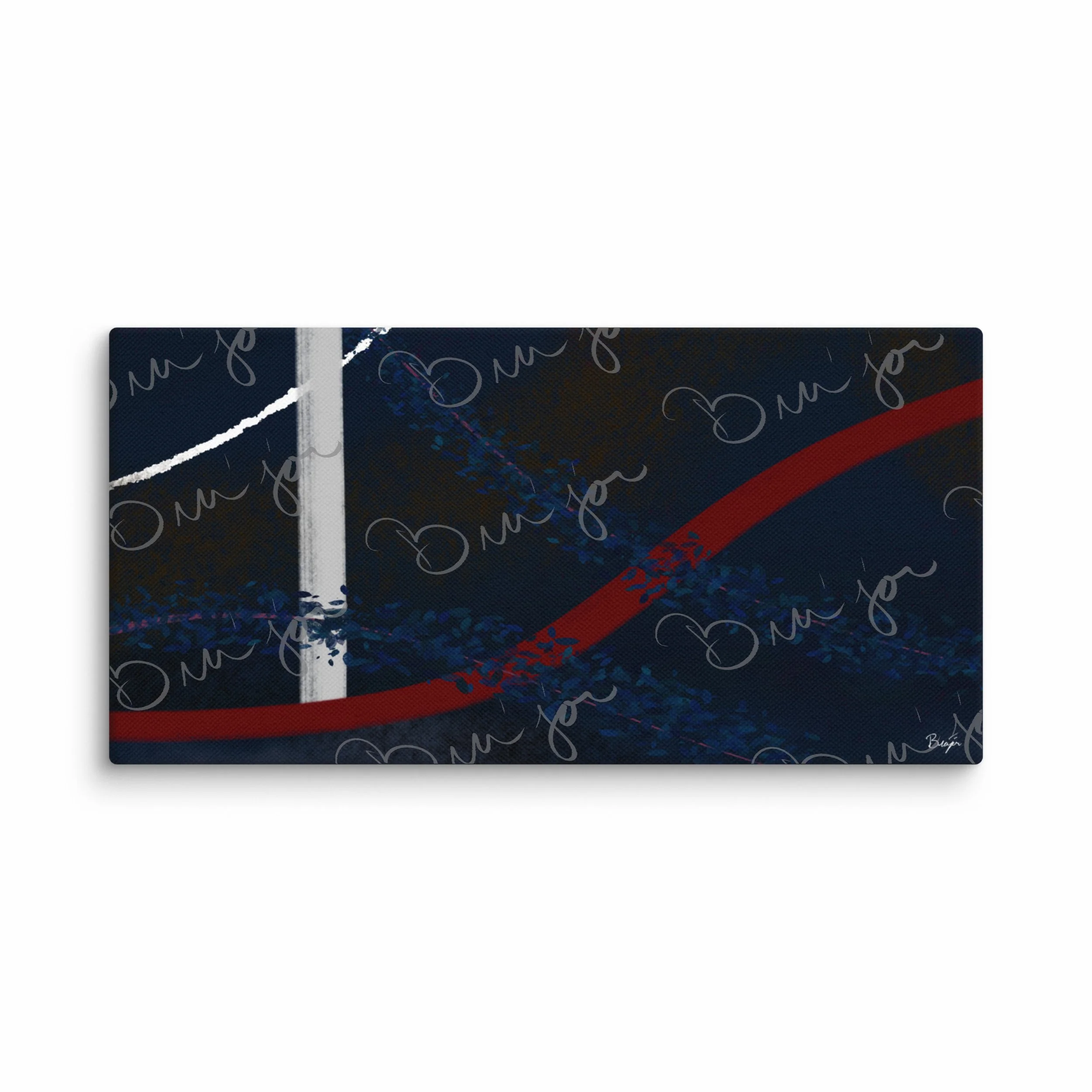 10x20 Canvas abstract artwork titled Gloomy II designed by the digital abstract artist Bra'jor. Artwork includes the colors Blue, Red, White, Pink, and Black