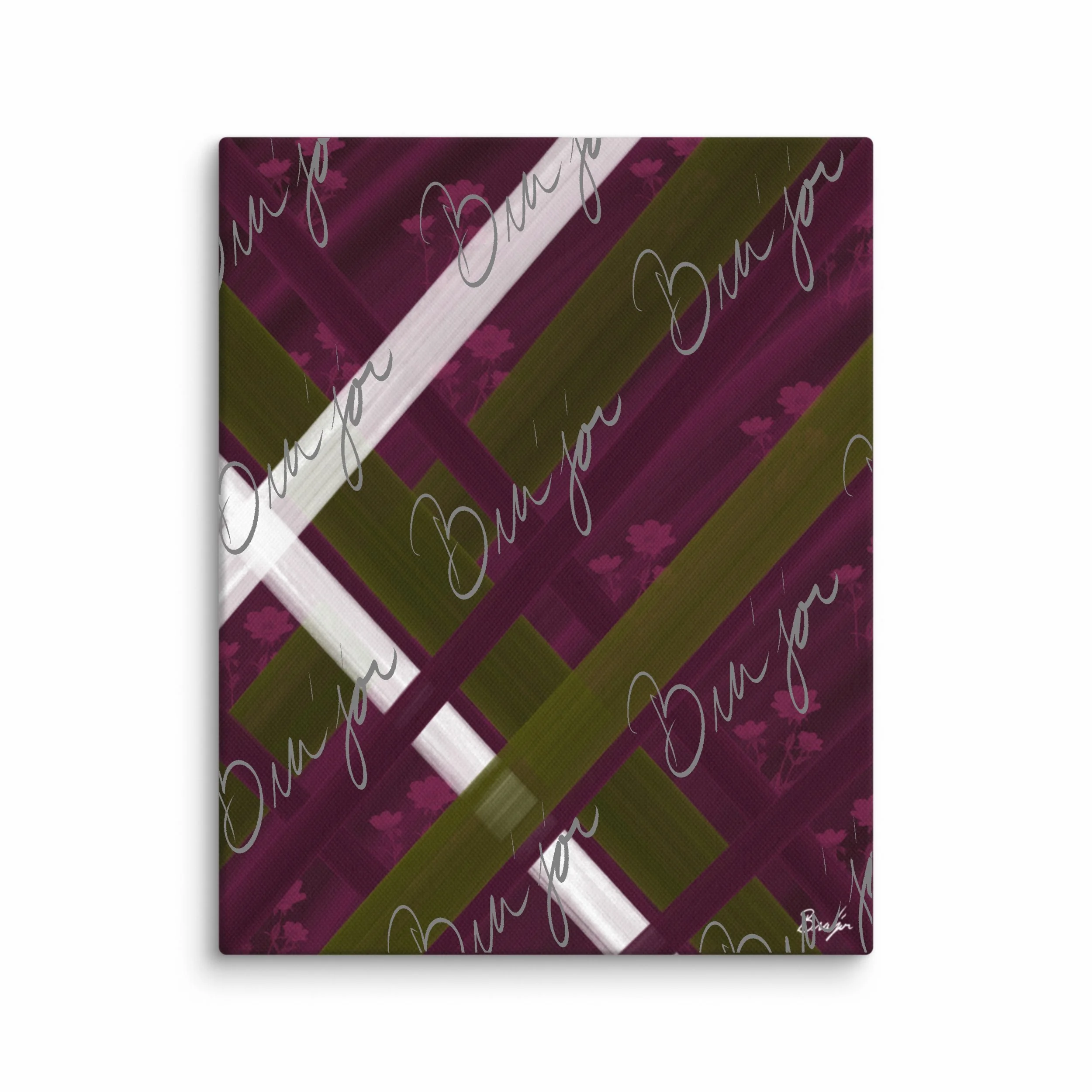 8x10 Canvas abstract artwork titled Complex designed by the digital abstract artist Bra'jor. Artwork includes the colors Purple, Pink, Olive Green, and White