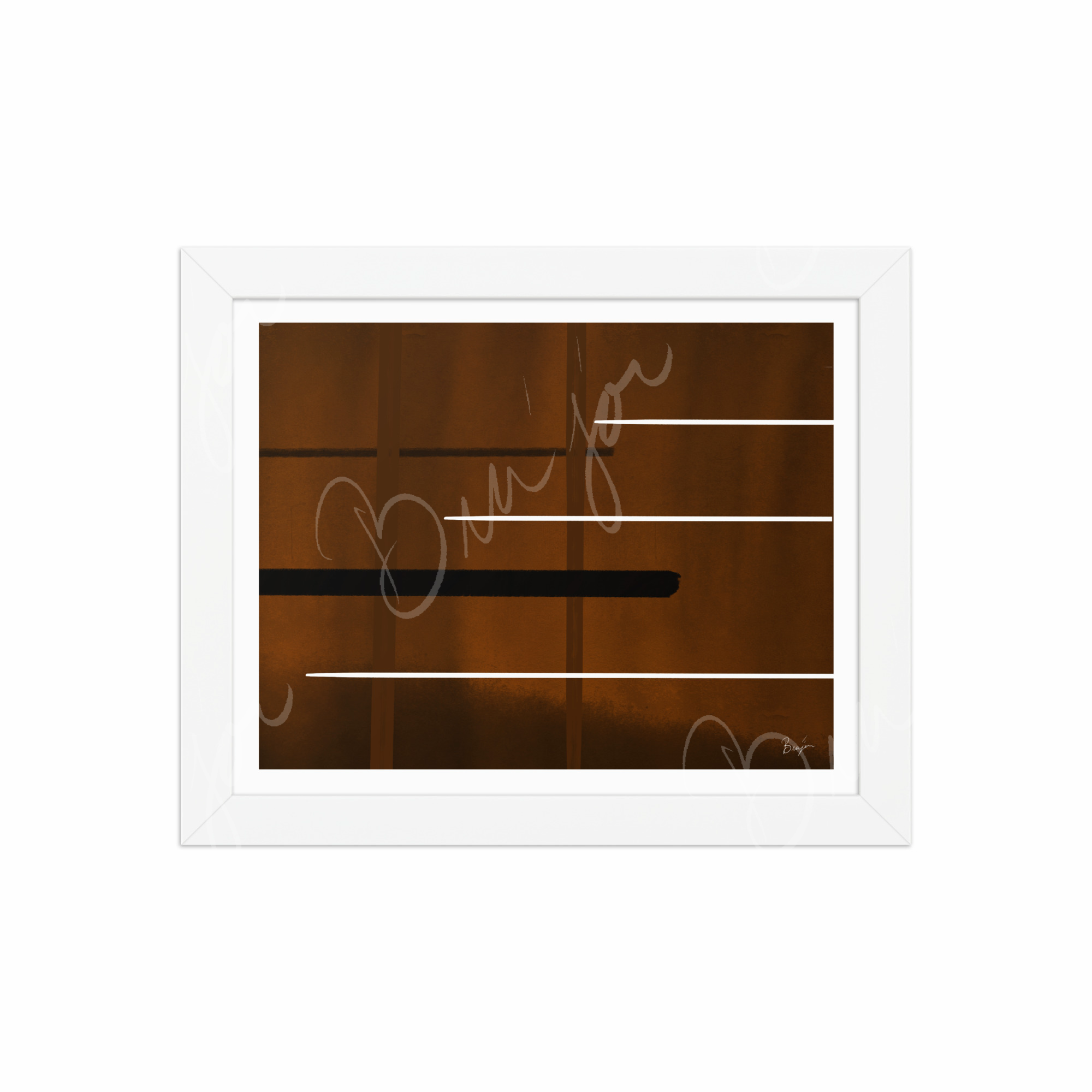8x10 White Framed Abstract artwork titled Steps designed by the digital abstract artist Bra'jor. Artwork includes the colors Brown, Black, and White