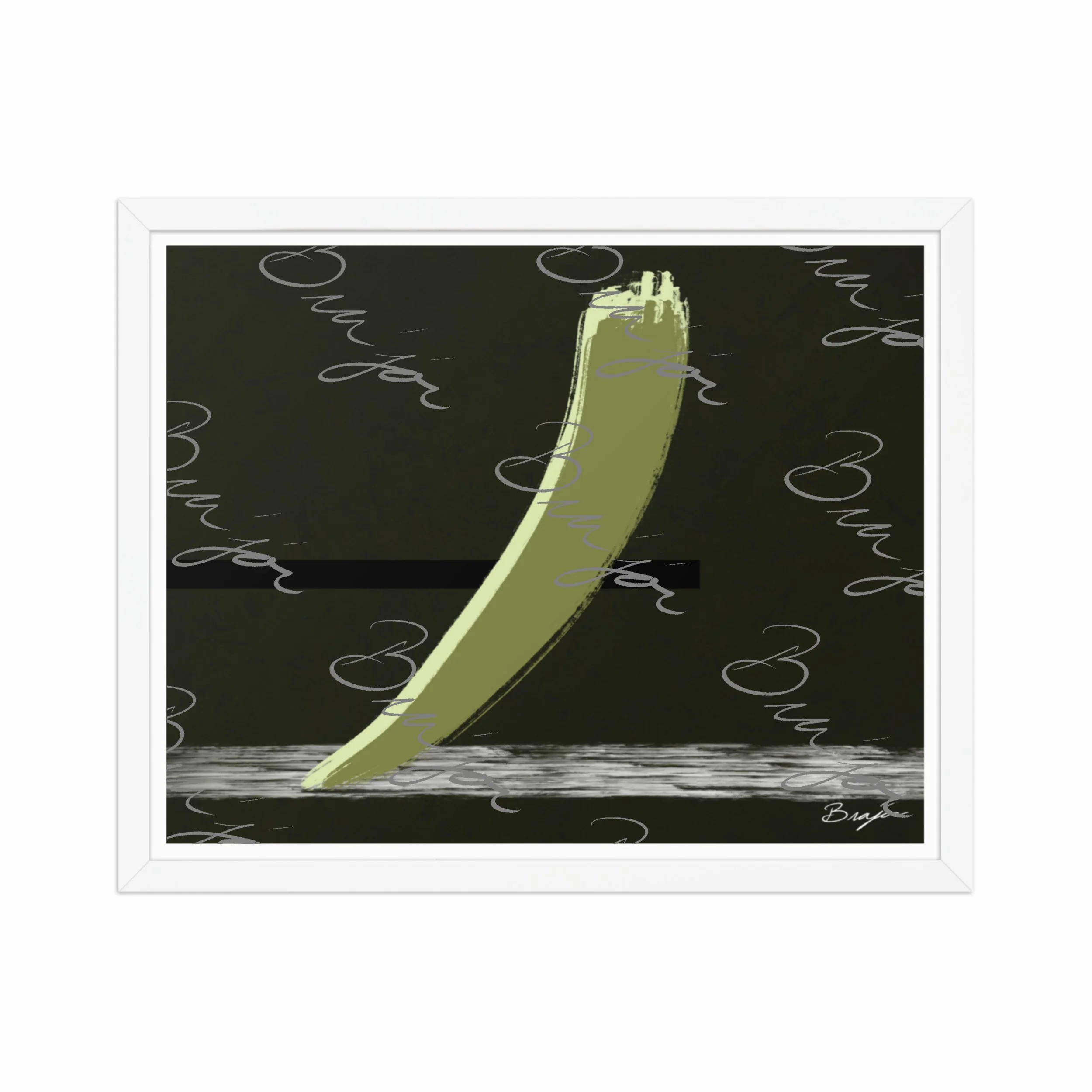 16x20 White Framed abstract artwork titled Drift designed by the digital abstract artist Bra'jor. Artwork includes the colors Green in multiple shades, Black,  White, and Gray