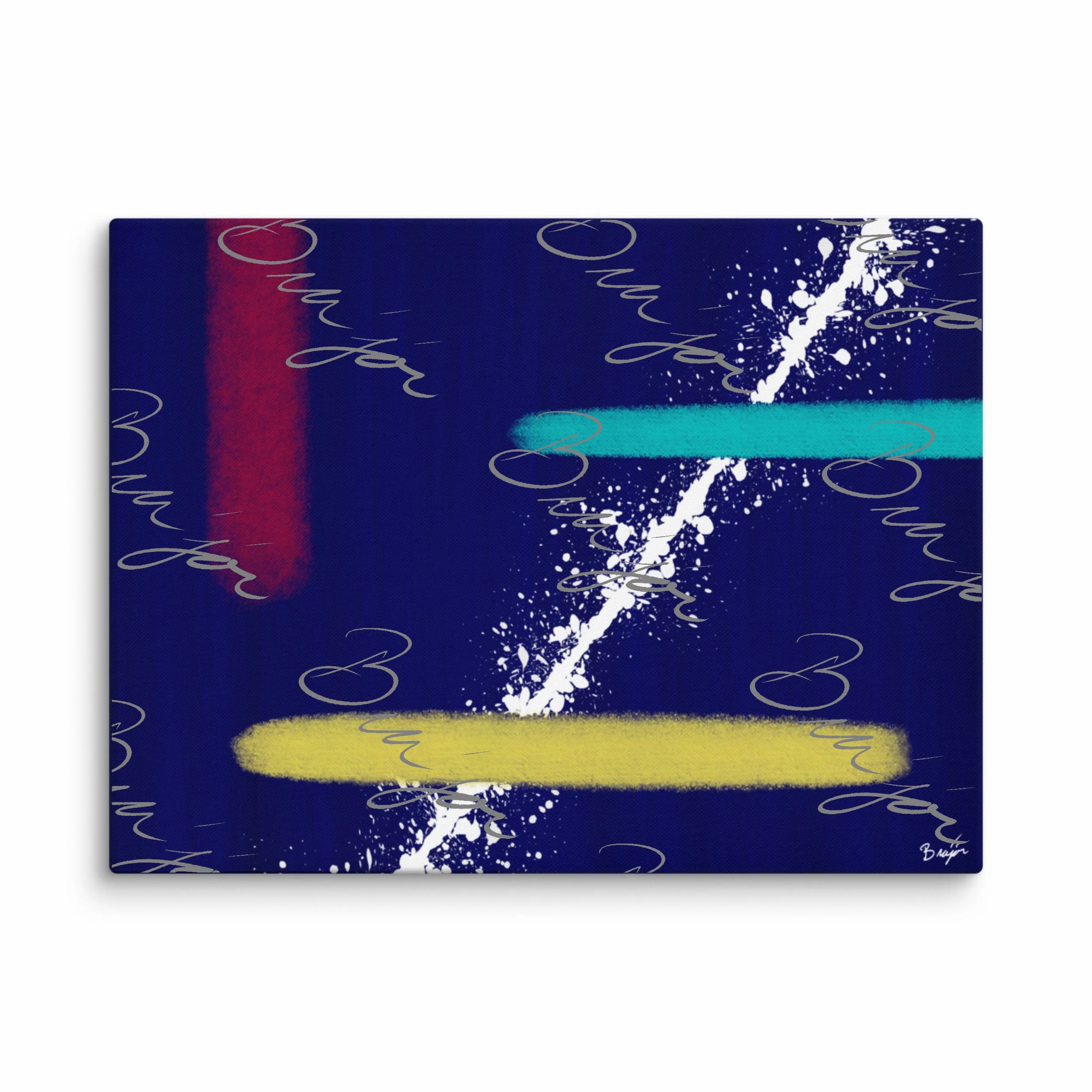 30x40 XL Canvas abstract artwork titled Act II designed by the digital abstract artist Bra'jor. Artwork includes the colors Blue, Red, Yellow, and White