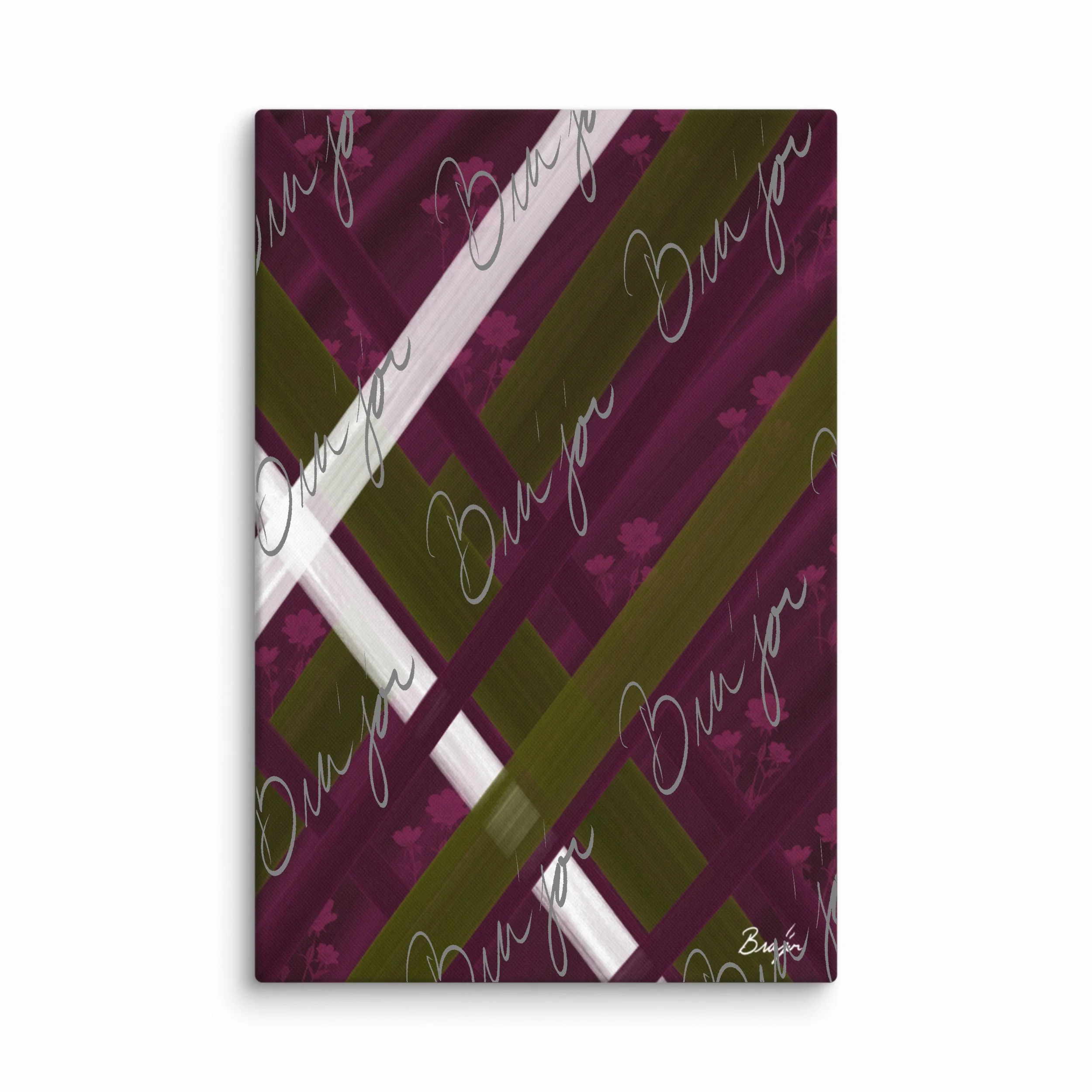 40x60 XL Canvas abstract artwork titled Complex designed by the digital abstract artist Bra'jor. Artwork includes the colors Purple, Pink, Olive Green, and White