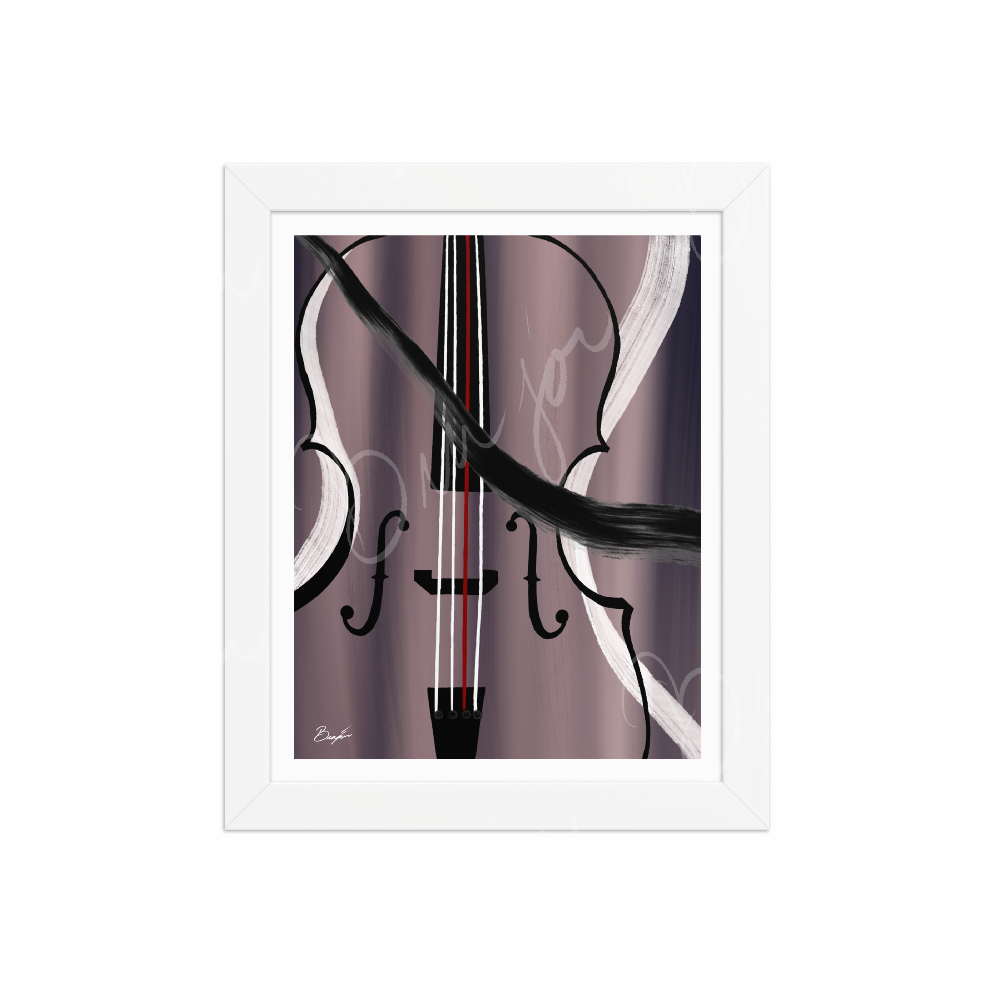 8x10 White Framed Abstract artwork titled First Love designed by the digital abstract artist Bra'jor. Artwork includes the colors Black, White, Gray, violet, Mauve, and Red