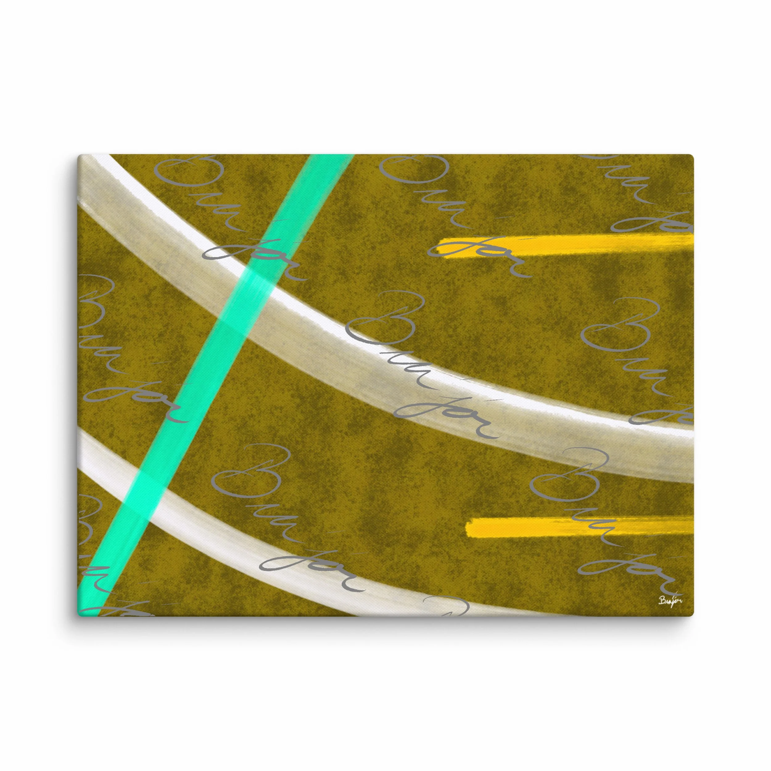 30x40 XL Canvas Abstract artwork titled Hushed designed by the digital abstract artist Bra'jor. Artwork includes the colors Orange, Yellow, White, and Blue