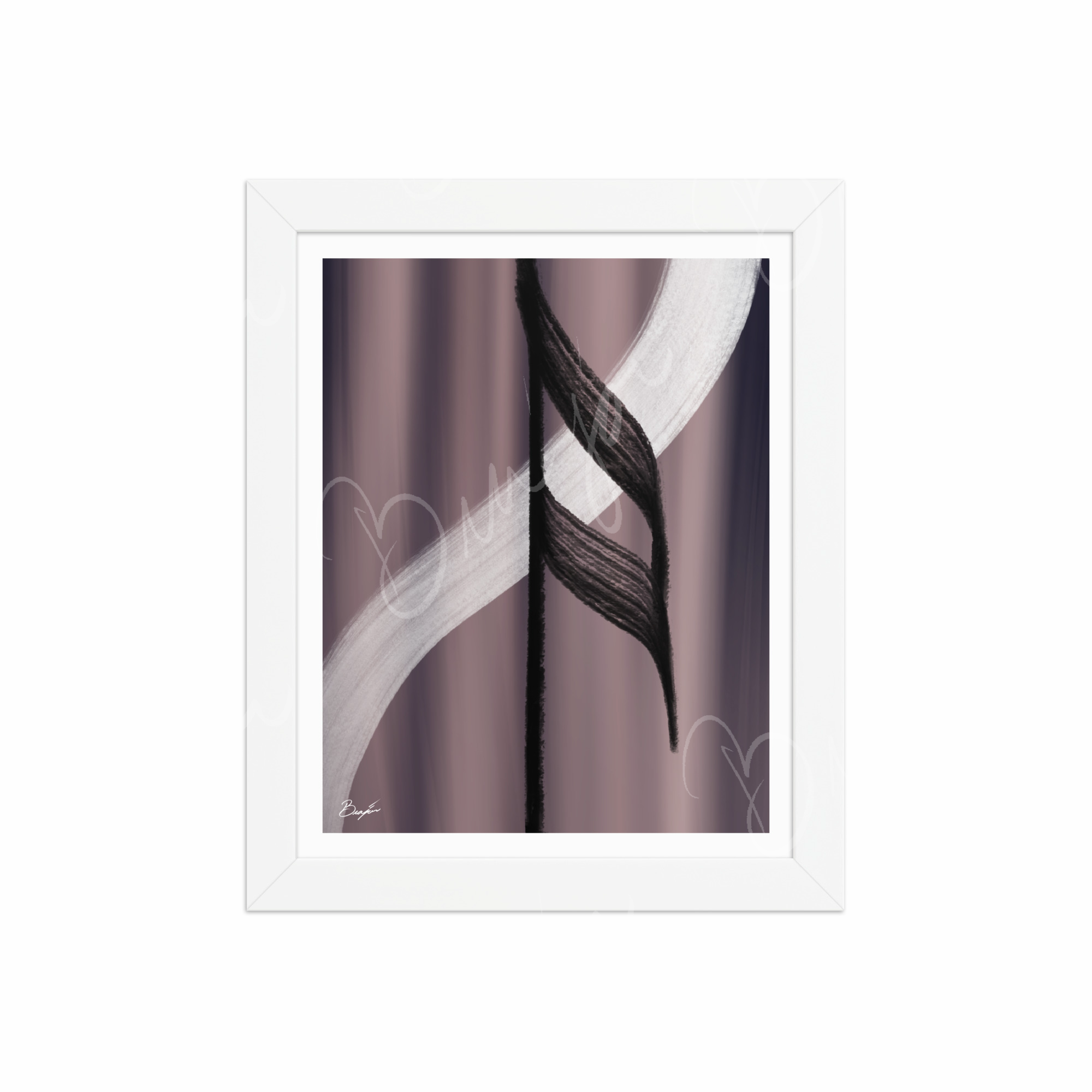 8x10 White Framed Abstract artwork titled A Beat designed by the digital abstract artist Bra'jor. Artwork includes the colors Black, White, Gray, violet, and Mauve