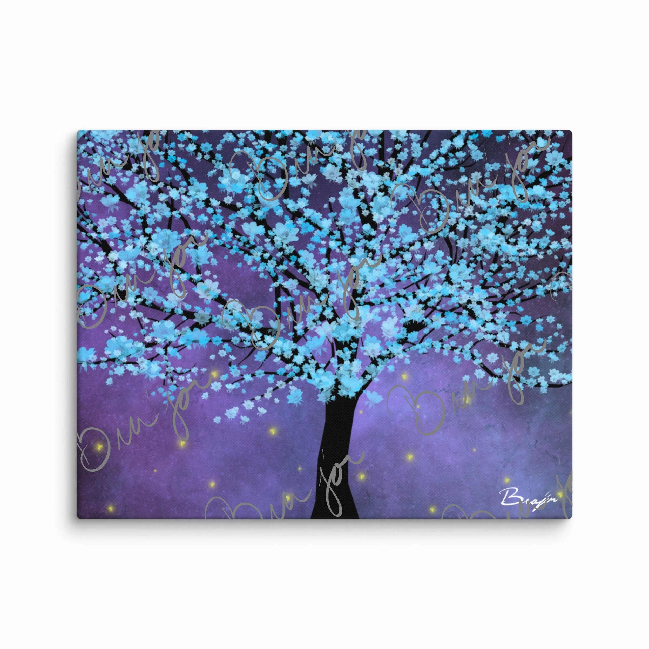 11x14 Abstract canvas artwork titled Midnight Bloom designed by the digital abstract artist Bra'jor. Artwork includes the colors Baby Blue, Blue, Black, Yellow, and White