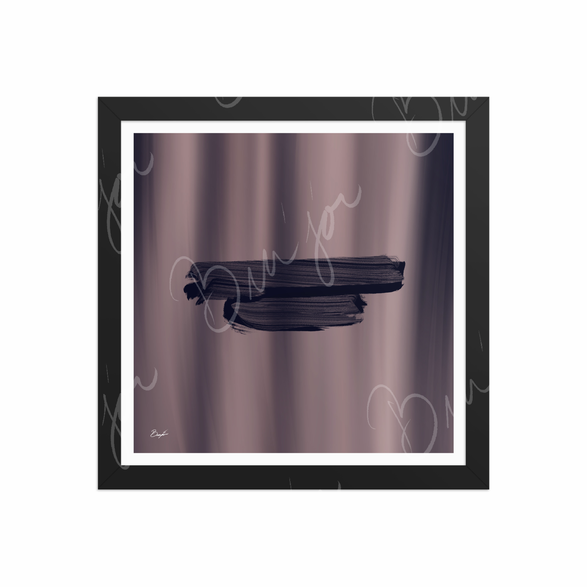12x12 Black Framed Abstract artwork titled Rest designed by the digital abstract artist Bra'jor. Artwork includes the colors Black, Gray, violet, and Mauve