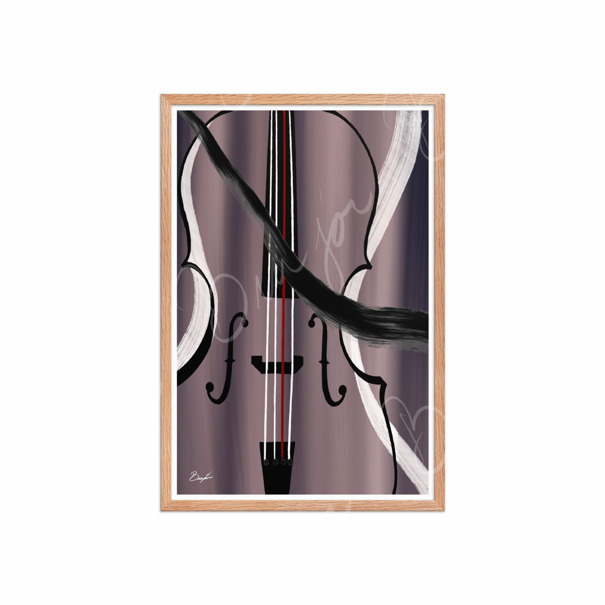20x30 Red Oak Framed Abstract artwork titled First Love designed by the digital abstract artist Bra'jor. Artwork includes the colors Black, White, Gray, violet, Mauve, and Red