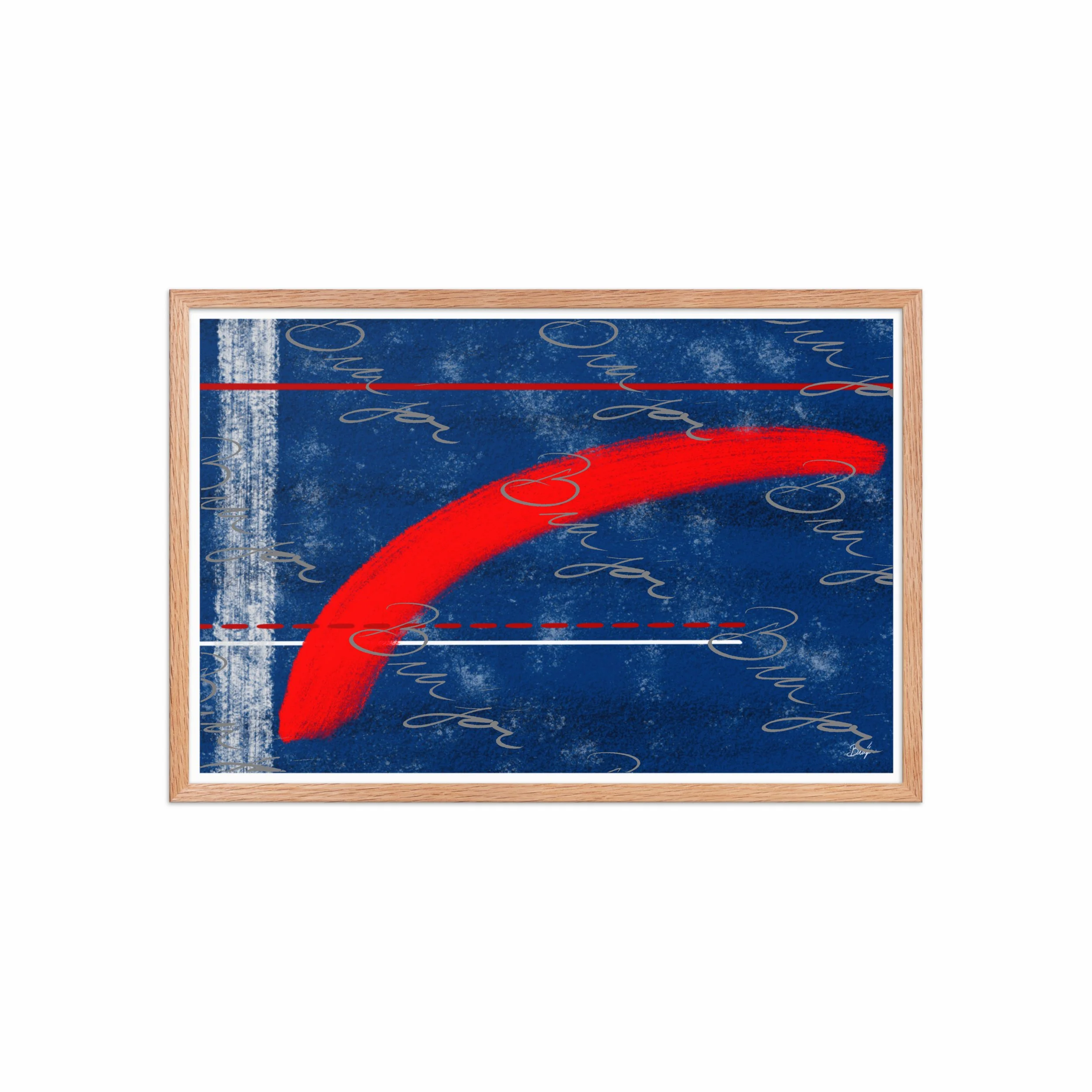 20x30 Red Oak Framed abstract artwork titled Be Bold designed by the digital abstract artist Bra'jor. Artwork includes the colors Blue, White, and Red