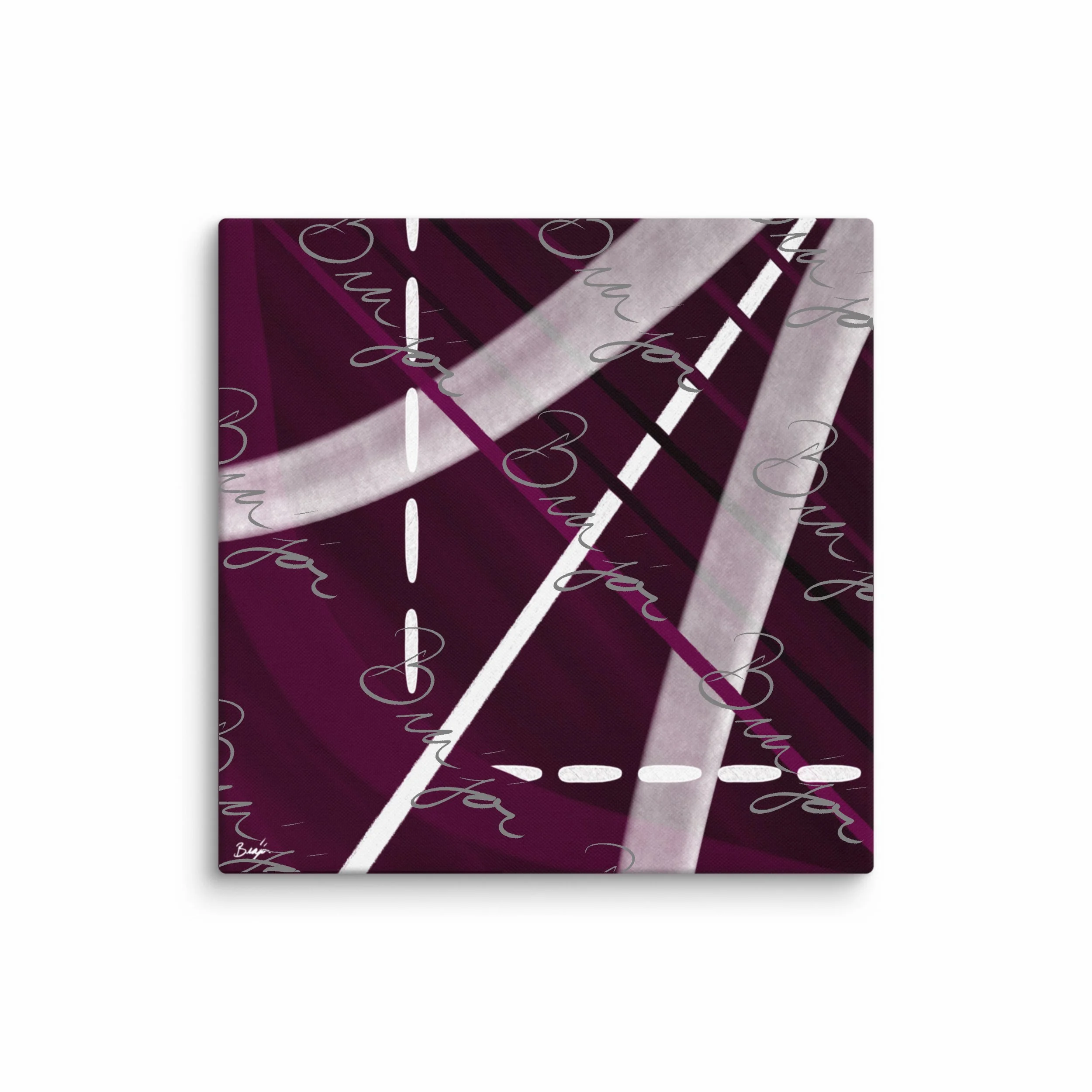32x32 XL Canvas abstract artwork titled Tuning designed by the digital abstract artist Bra'jor. Artwork includes the colors Purple, Black, Gray, and White