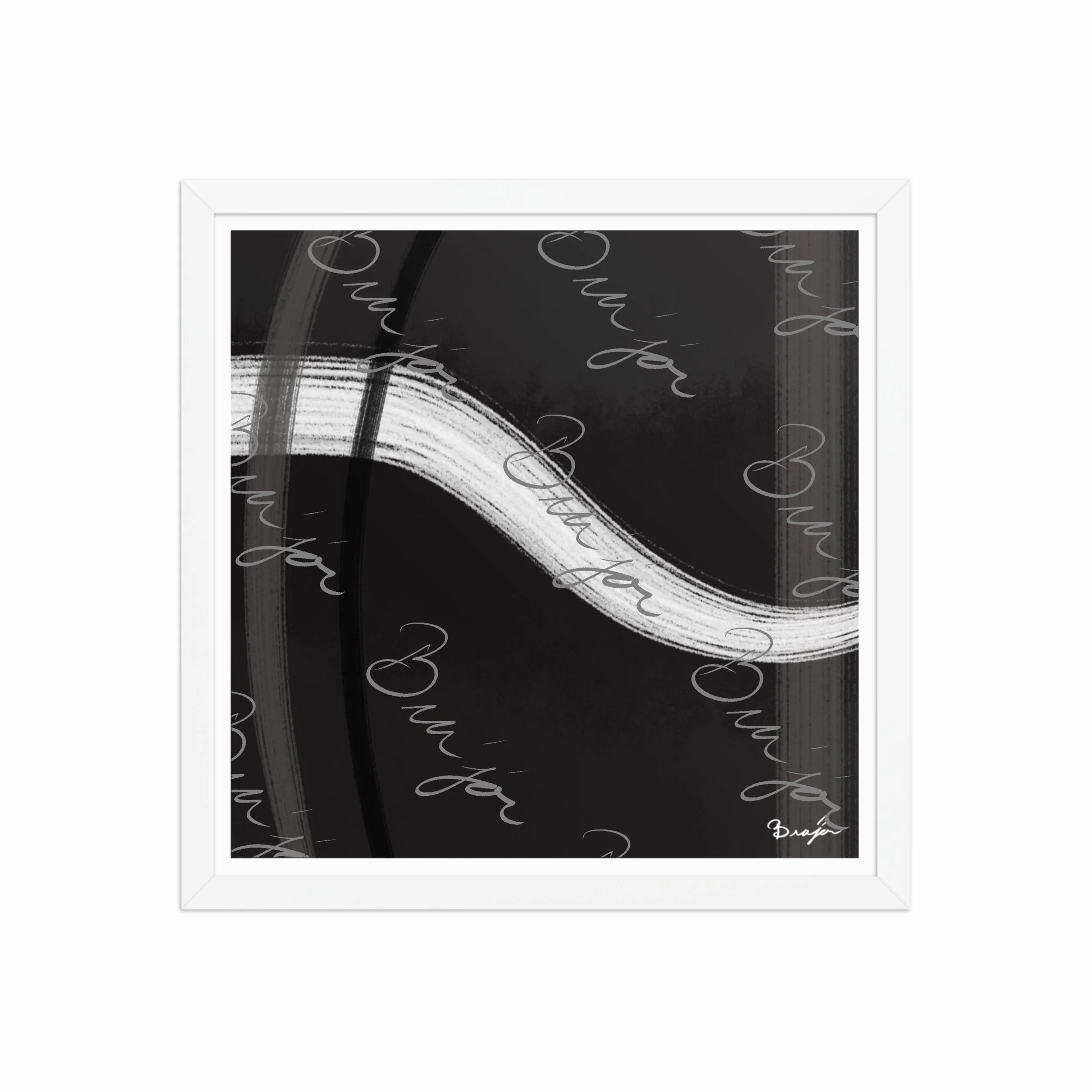 16x16 White Framed abstract artwork titled See It Through designed by the digital abstract artist Bra'jor. Artwork includes the colors Black, White, and Gray