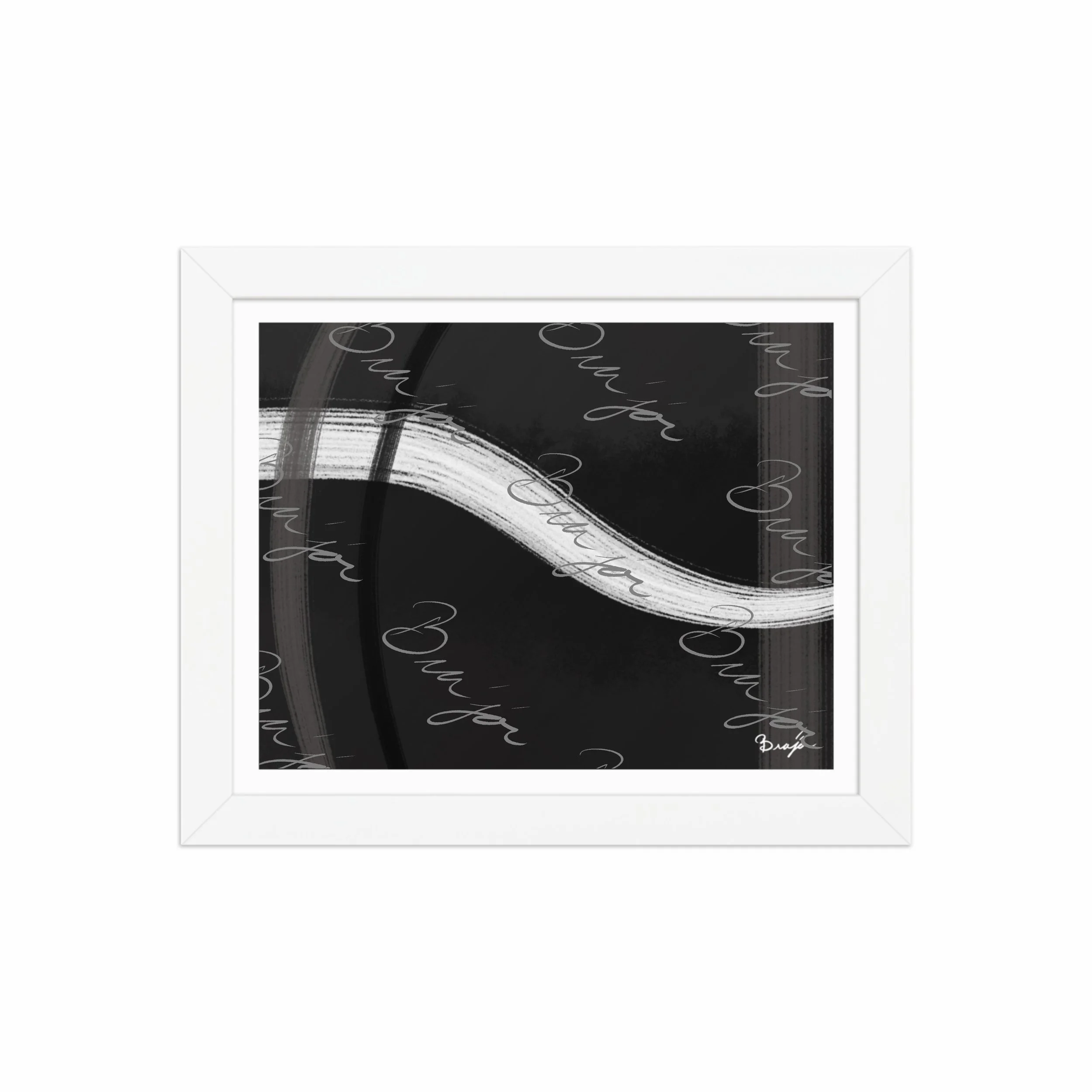8x10 White Framed abstract artwork titled See It Through designed by the digital abstract artist Bra'jor. Artwork includes the colors Black, White, and Gray