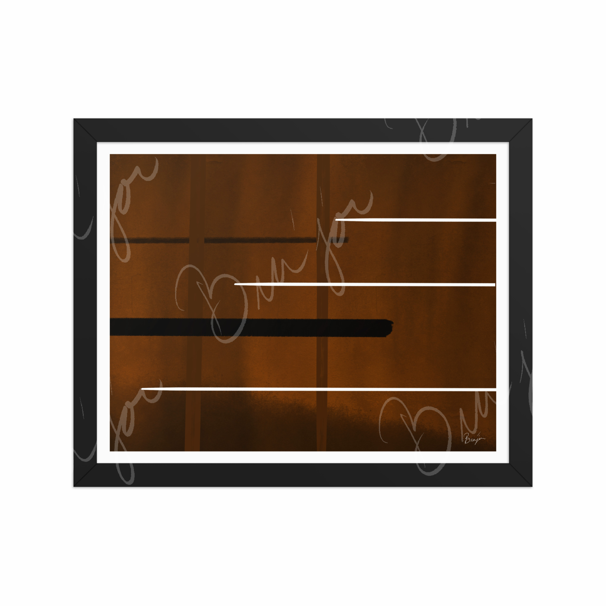 11x14 Black Framed Abstract artwork titled Steps designed by the digital abstract artist Bra'jor. Artwork includes the colors Brown, Black, and White