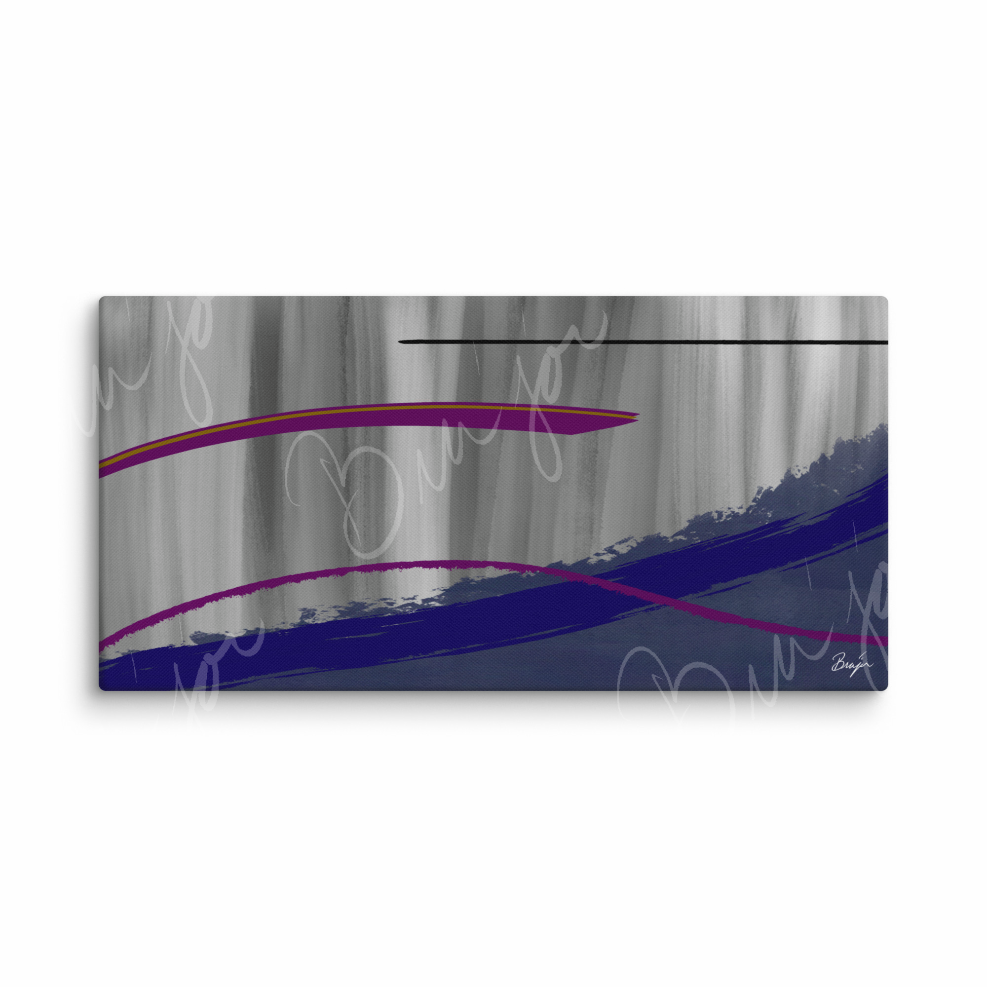 30x60 XL Canvas Abstract artwork titled Reworking designed by the digital abstract artist Bra'jor. Artwork includes the colors Purple, Gray, Blue, Mustard Yellow, and Black