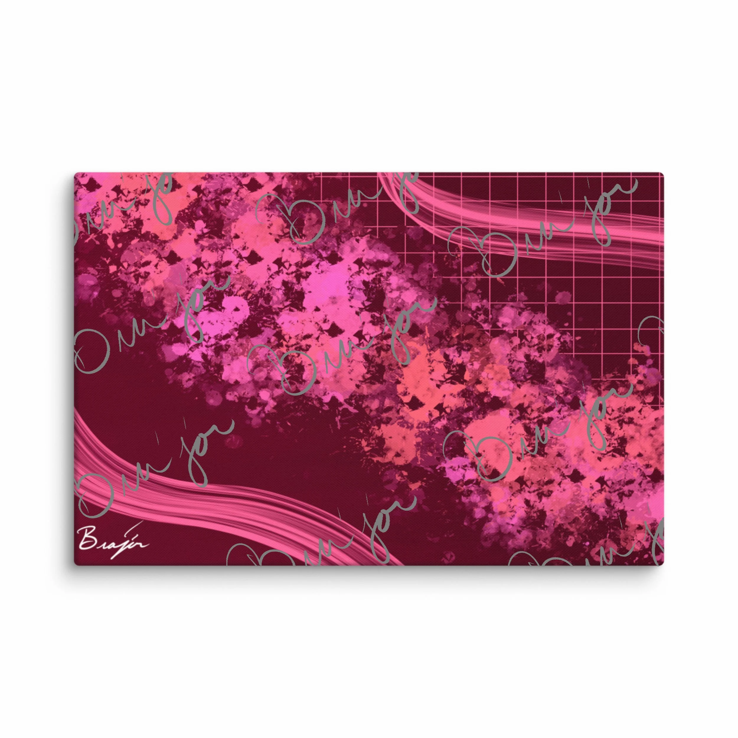 24x36 Abstract canvas artwork titled Soft designed by the digital abstract artist Bra'jor. Artwork includes the colors Purple, Pink, peach, and Orange