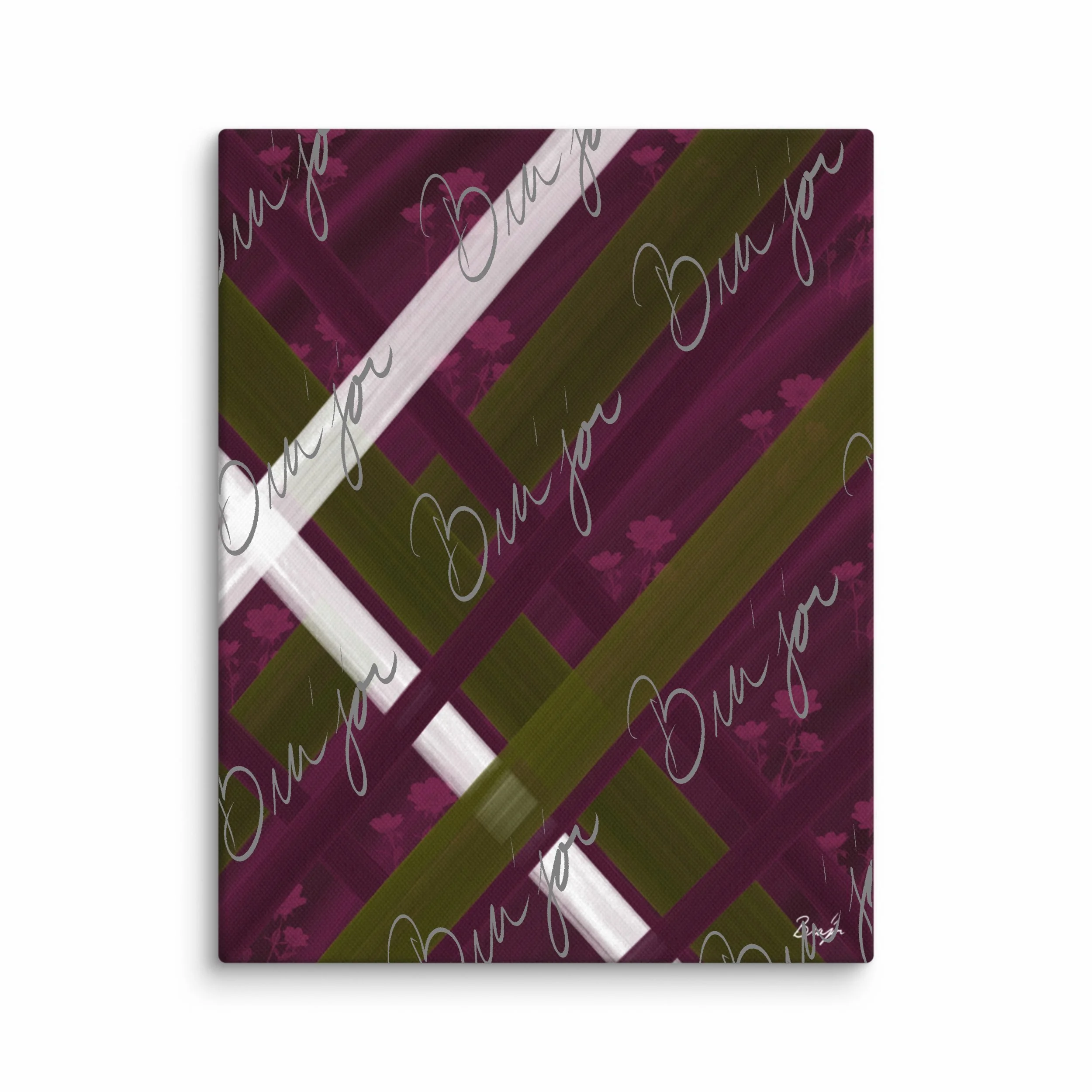 11x14 Canvas abstract artwork titled Complex designed by the digital abstract artist Bra'jor. Artwork includes the colors Purple, Pink, Olive Green, and White