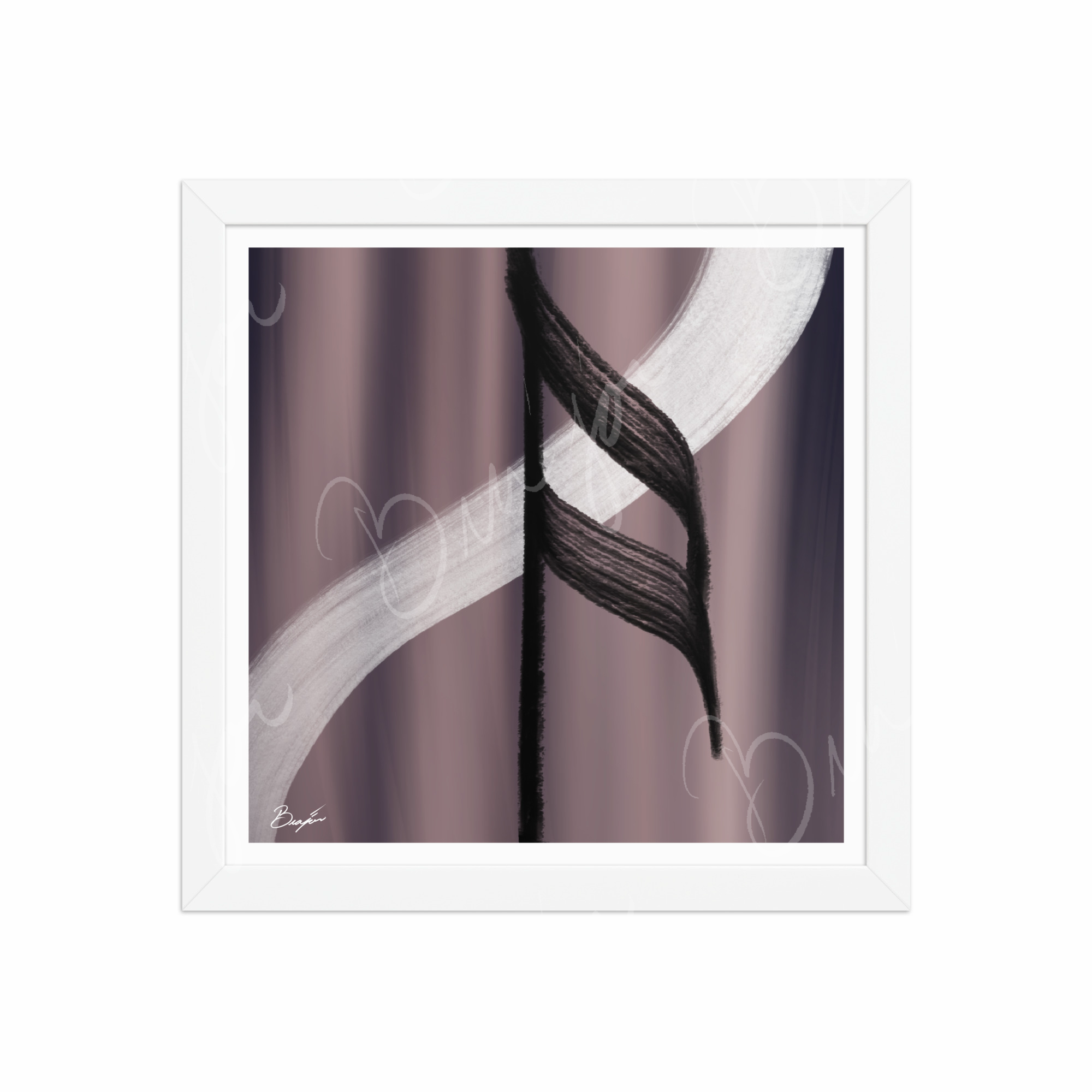 12x12 White Framed Abstract artwork titled A Beat designed by the digital abstract artist Bra'jor. Artwork includes the colors Black, White, Gray, violet, and Mauve