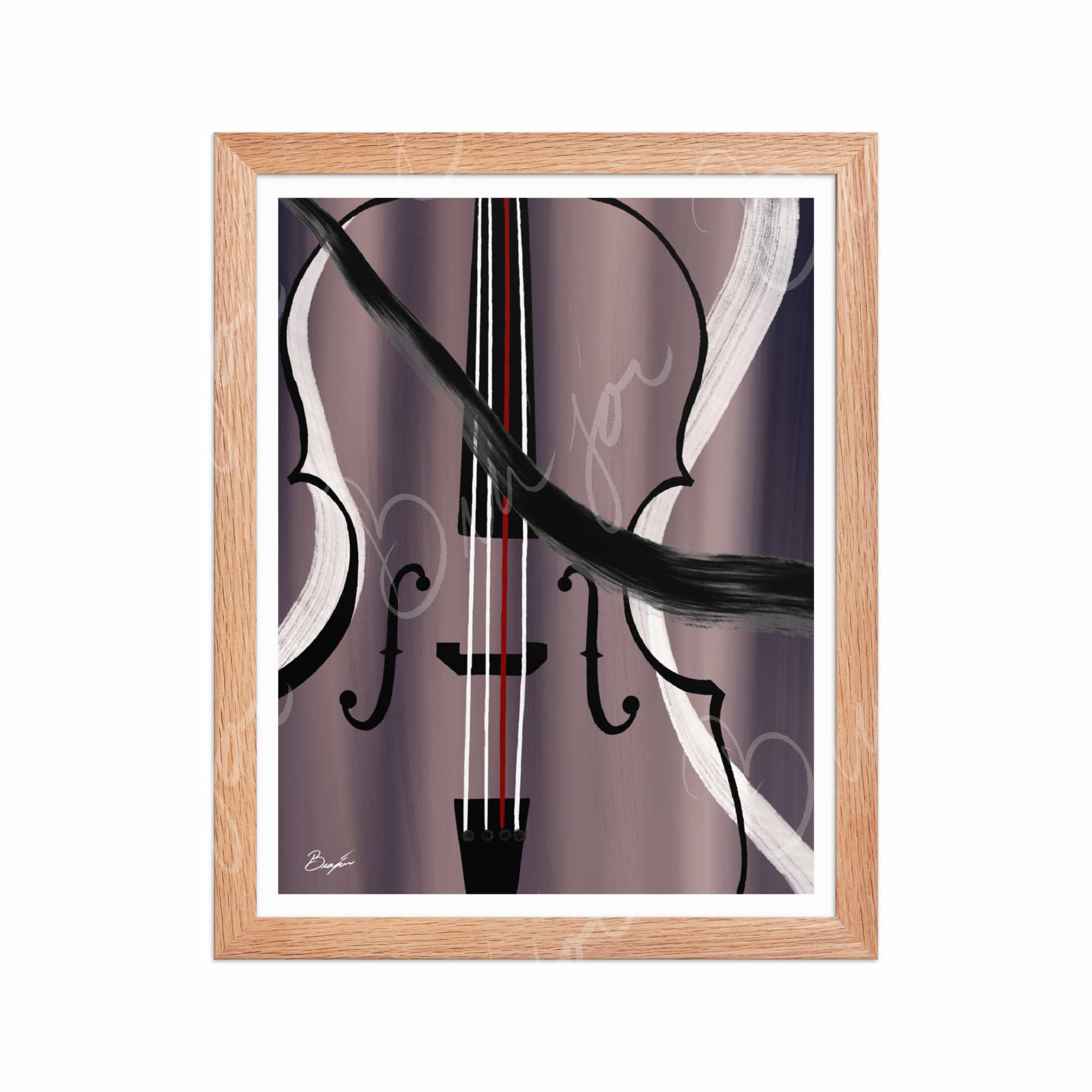 11x14 Red Oak Framed Abstract artwork titled First Love designed by the digital abstract artist Bra'jor. Artwork includes the colors Black, White, Gray, violet, Mauve, and Red
