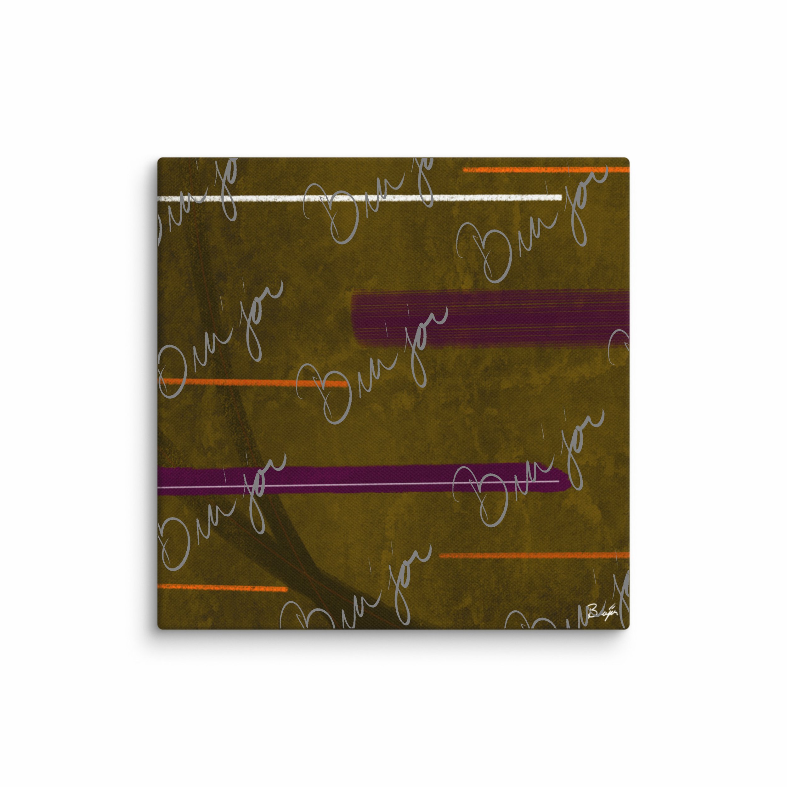 12x12 Canvas abstract artwork titled Across designed by the digital abstract artist Bra'jor. Artwork includes the colors Brown, Orange, Purple, Pink, and White