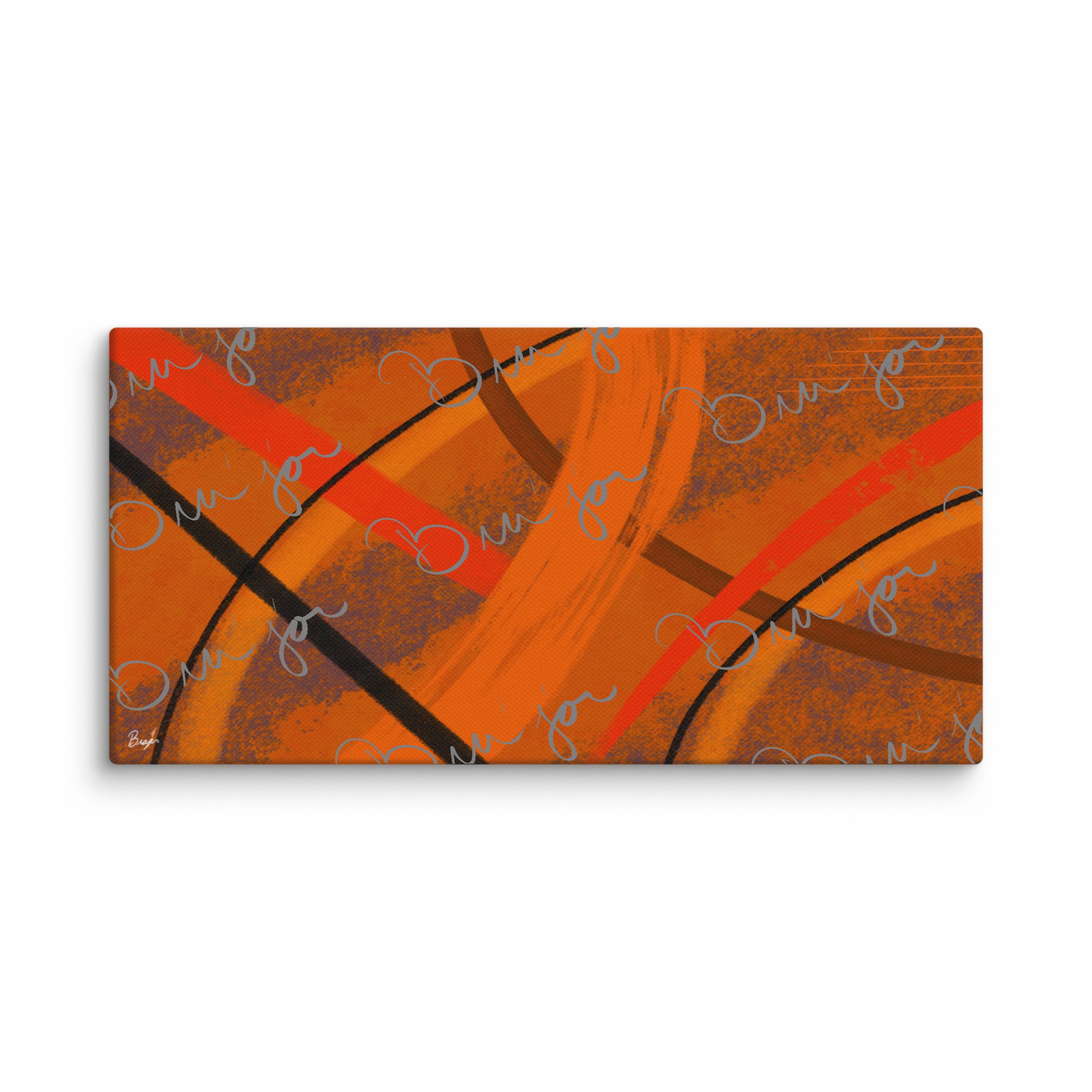 10x20 Canvas Abstract artwork titled Challenges designed by the digital abstract artist Bra'jor. Artwork includes the colors Orange, Brown, Blue, and Black