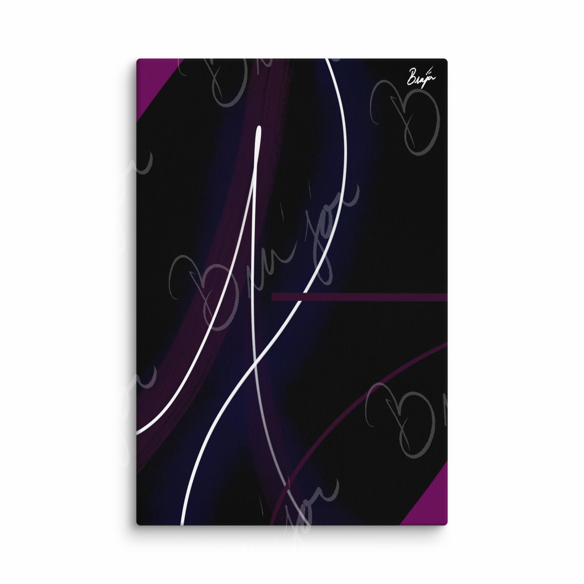40x60 XL Canvas Abstract artwork titled Poised designed by the digital abstract artist Bra'jor. Artwork includes the colors Purple, Pink, Blue, and White