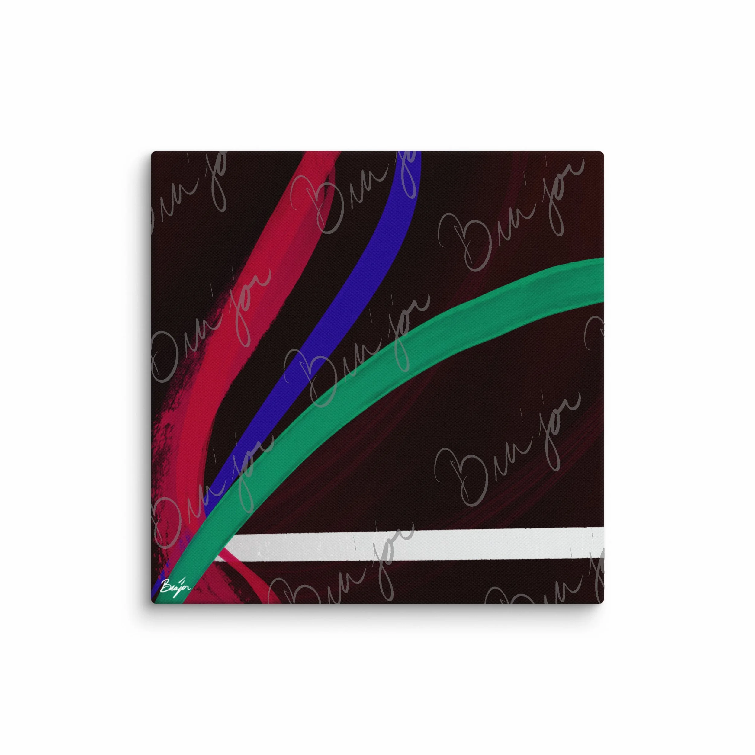 16x16 Canvas Abstract artwork titled Journey designed by the digital abstract artist Bra'jor. Artwork includes the colors Red, White, Green, and Blue