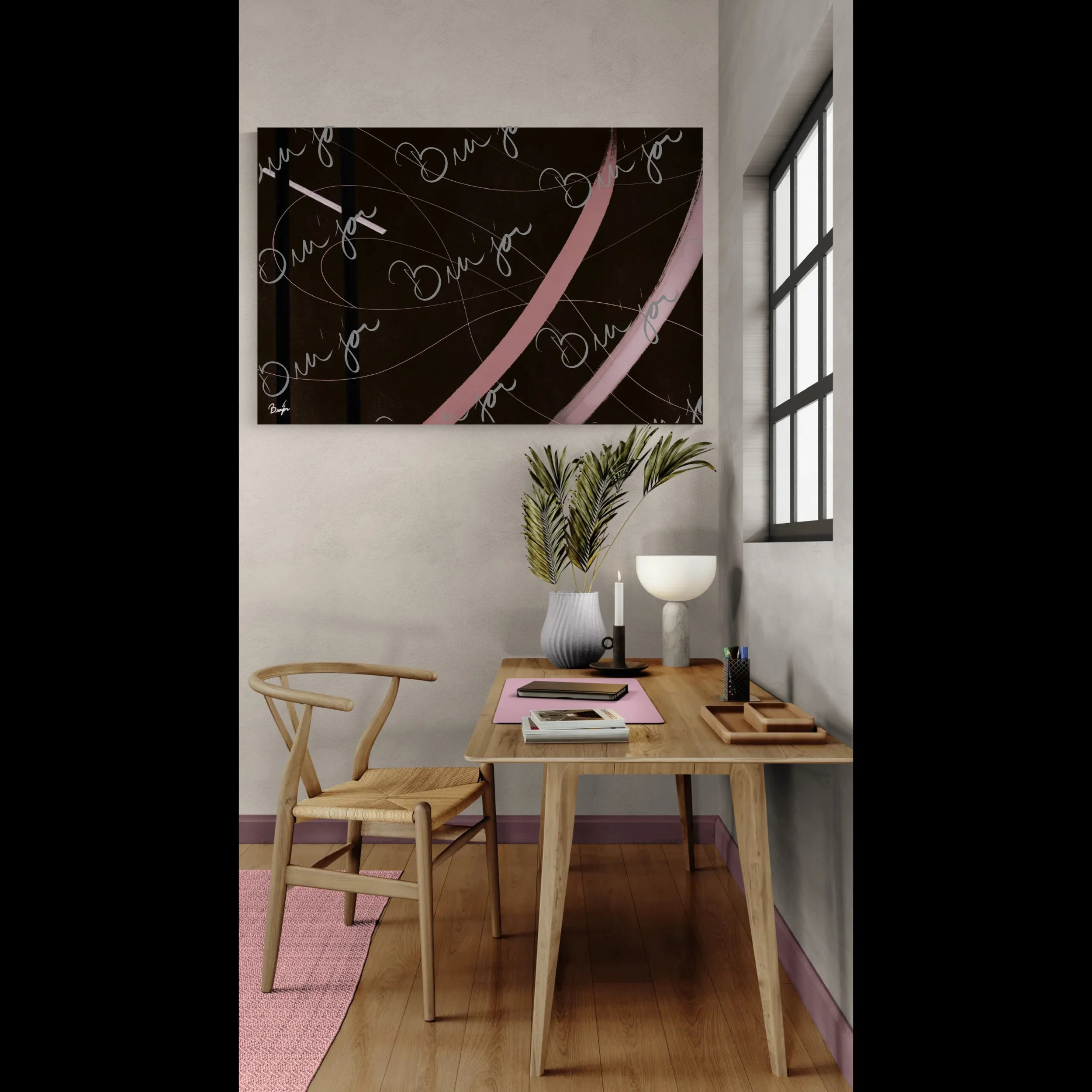 XL Canvas abstract artwork titled Beholder designed by the digital abstract artist Bra'jor. Artwork includes the colors Brown, Pink, Black, and White