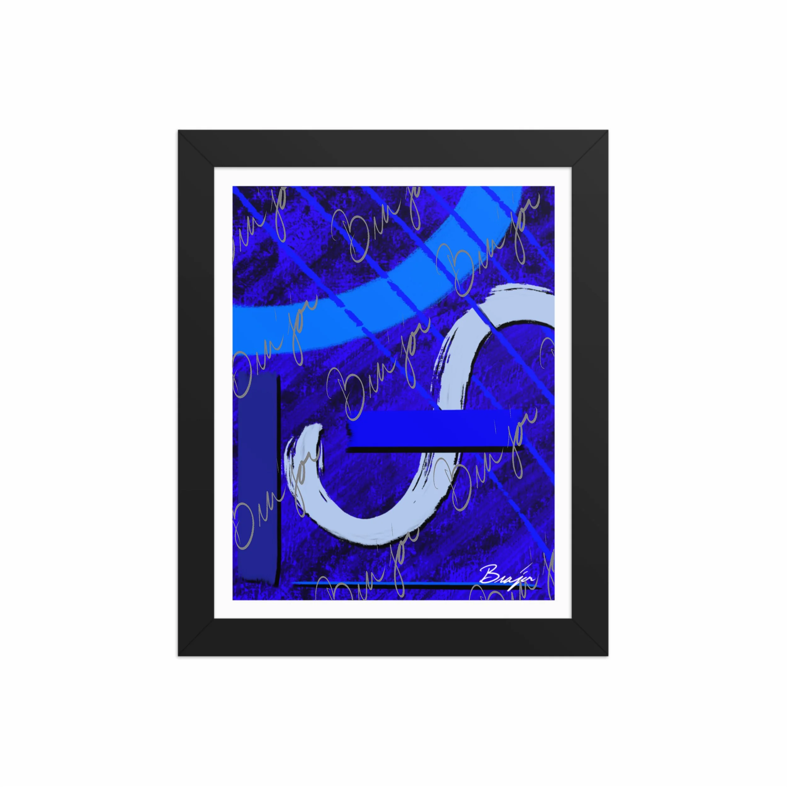8x10 Black Abstract artwork titled Undone designed by the digital abstract artist Bra'jor. Artwork includes the colors Blue, Black, Misty Blue, and Navy