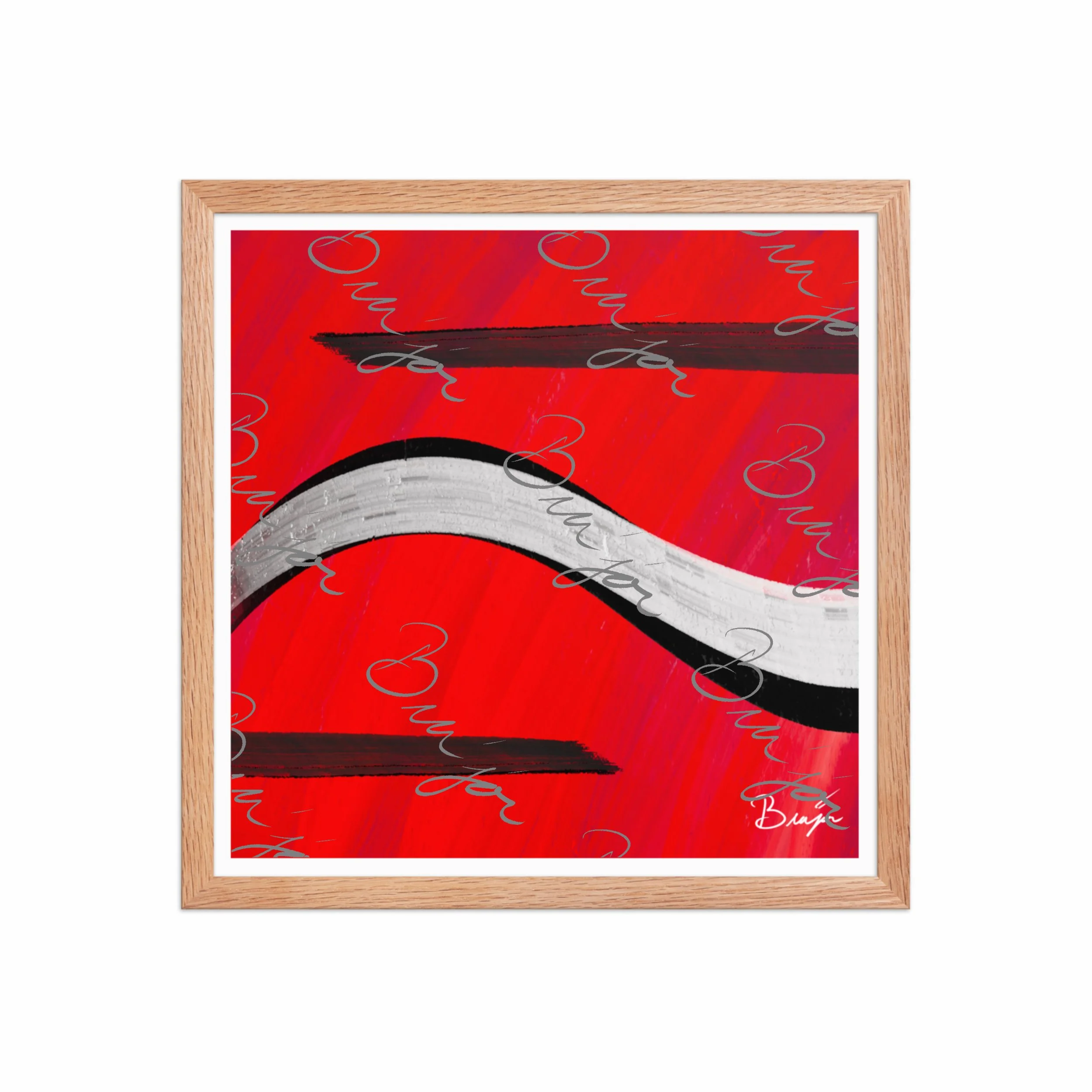 16x16 Red Oak Framed abstract artwork titled Smooth Groove designed by the digital abstract artist Bra'jor. Artwork includes the colors Red, Black, and White