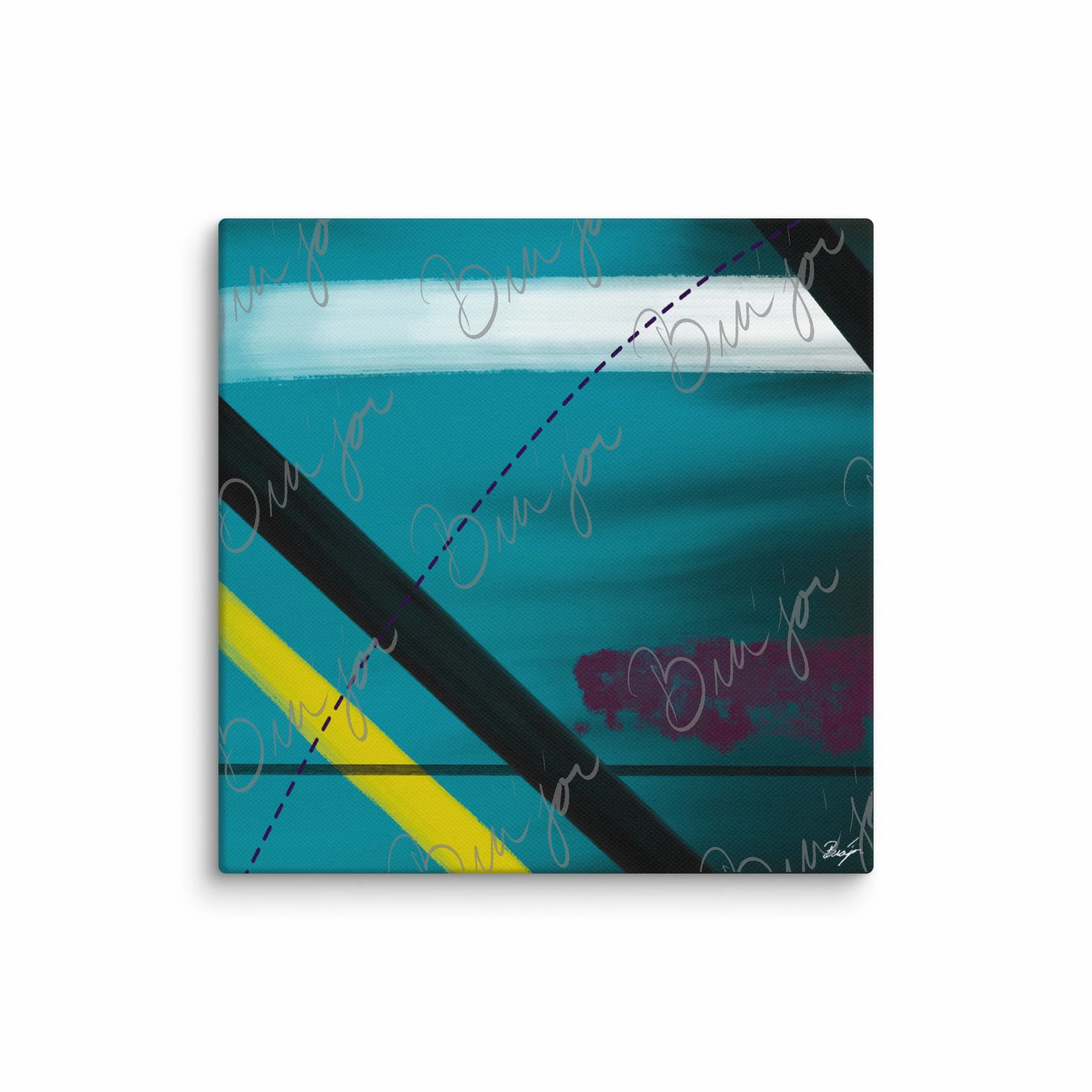 12x12 Canvas Abstract artwork titled First designed by the digital abstract artist Bra'jor. Artwork includes the colors Blue, Yellow, Black, Purple, and White