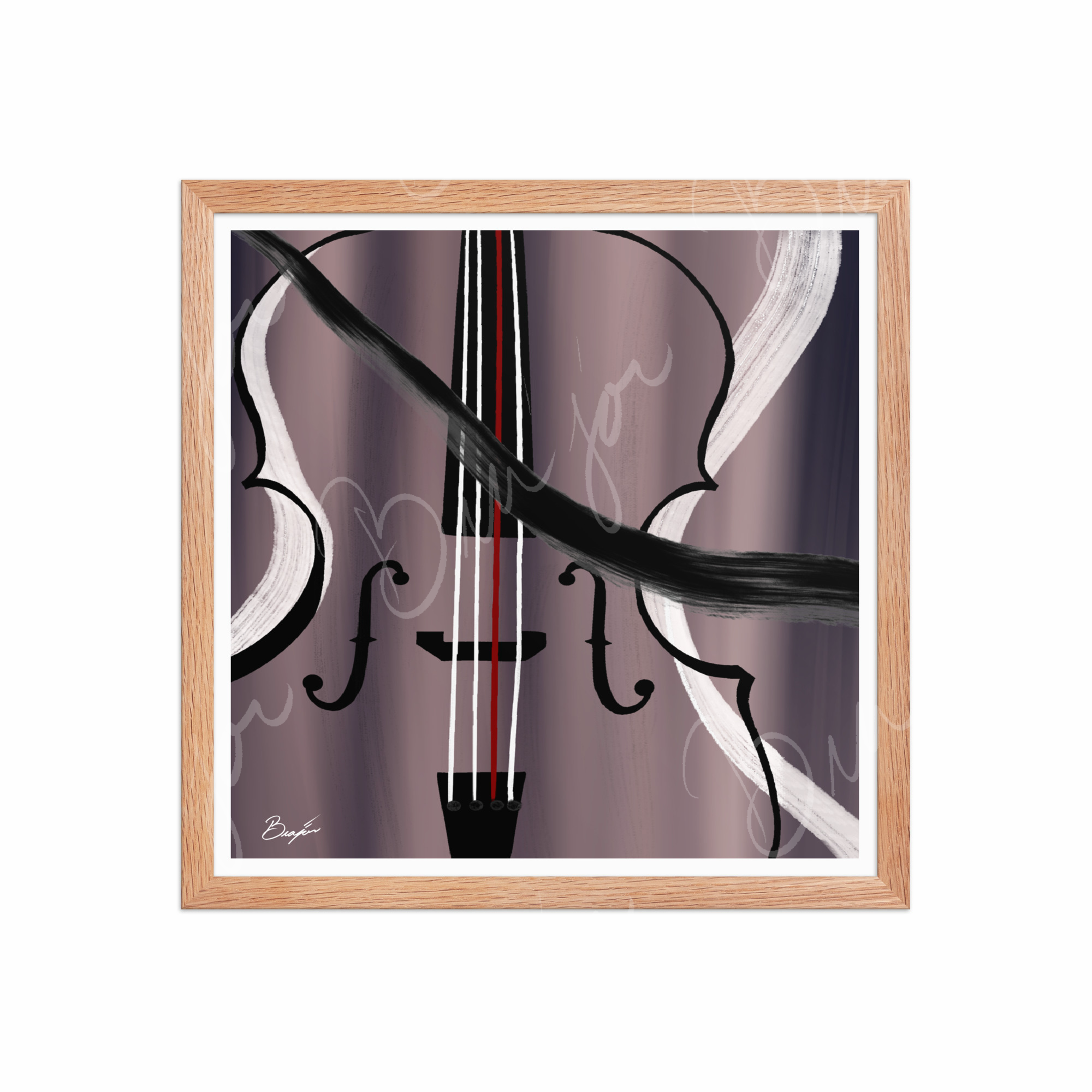 16x16 Red Oak Framed Abstract artwork titled First Love designed by the digital abstract artist Bra'jor. Artwork includes the colors Black, White, Gray, violet, Mauve, and Red