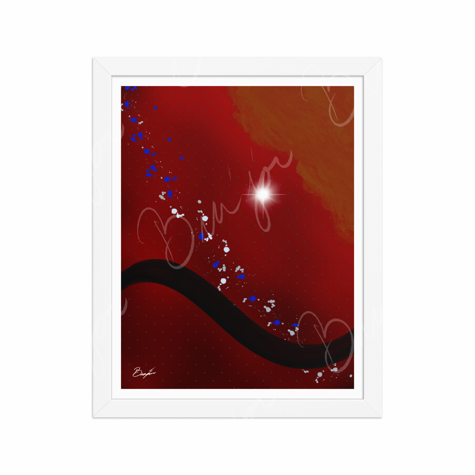 11x14 White Framed Abstract artwork titled Take Your Place designed by the digital abstract artist Bra'jor. Artwork includes the colors Red, Yellow, Orange, Black, Gray, and White
