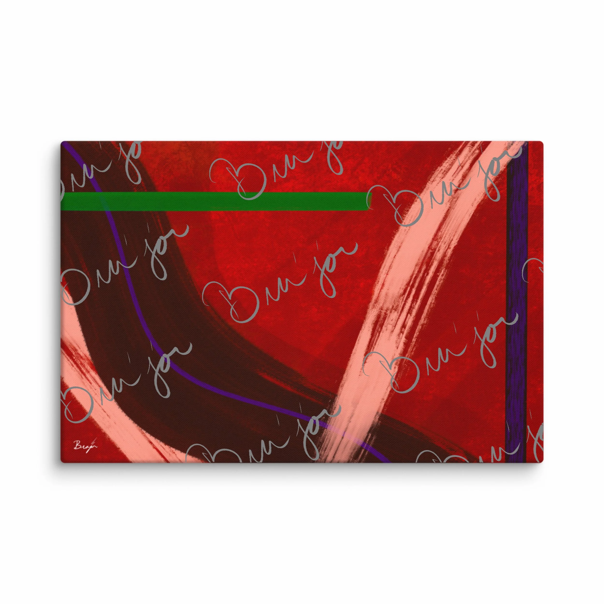20x30 Canvas abstract artwork titled Feelings designed by the digital abstract artist Bra'jor. Artwork includes the colors Red, Orange, Purple, and Green