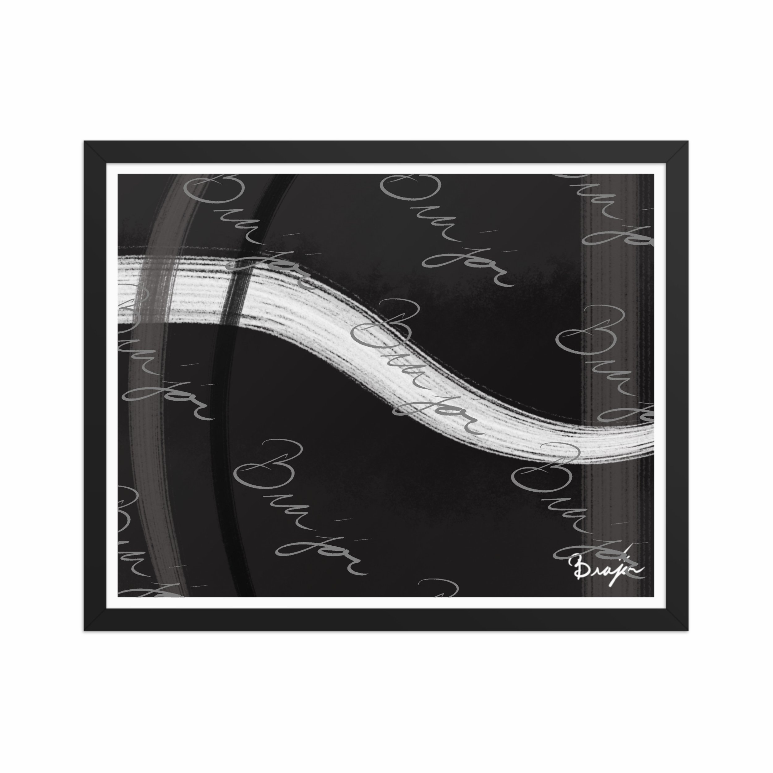 16x20 Black Framed abstract artwork titled See It Through designed by the digital abstract artist Bra'jor. Artwork includes the colors Black, White, and Gray