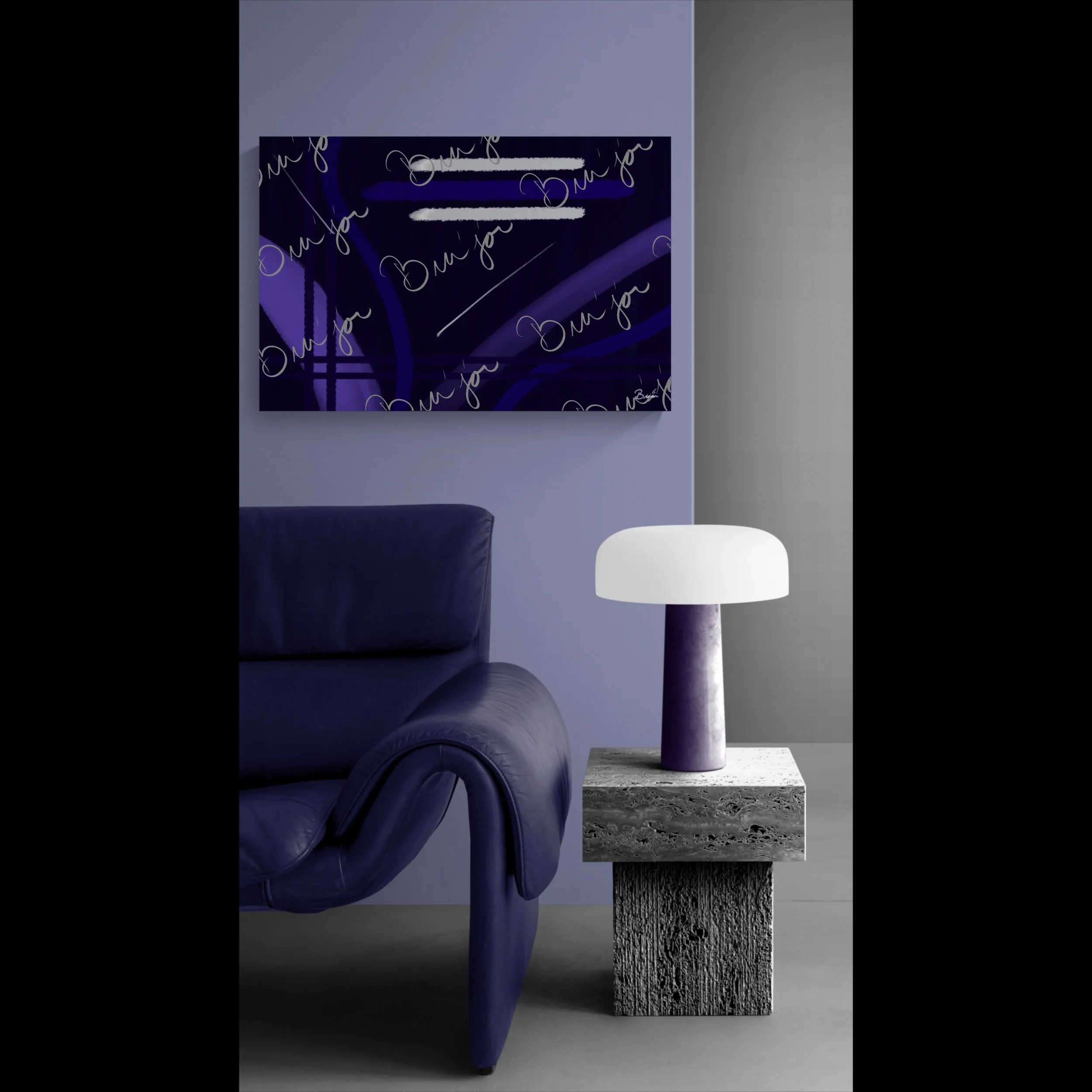 Canvas Abstract artwork titled Beneath designed by the digital abstract artist Bra'jor. Artwork includes the colors Blue, White, Purple, and Navy