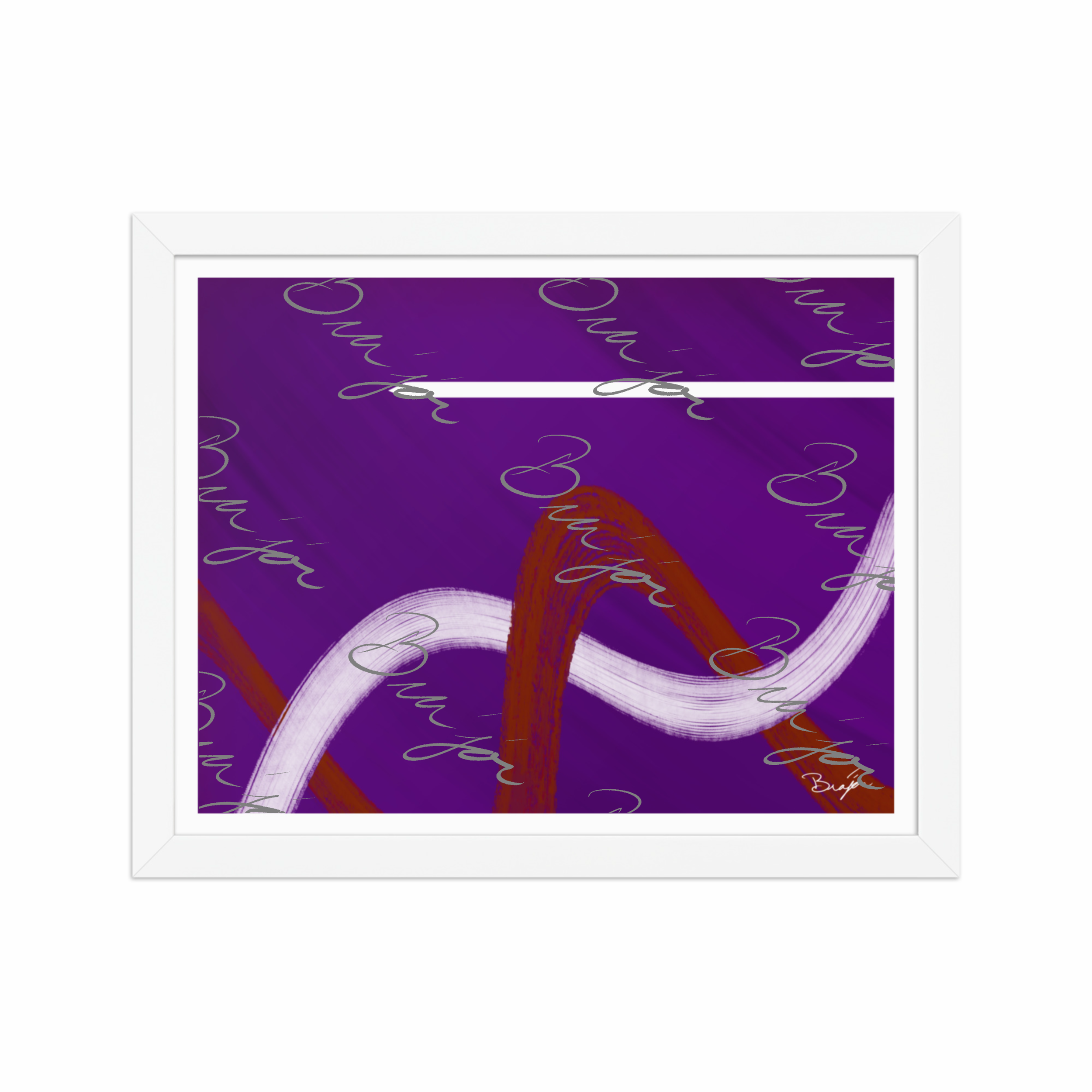 11x14 White Framed abstract artwork titled Quiet designed by the digital abstract artist Bra'jor. Artwork includes the colors Purple, Red, and White