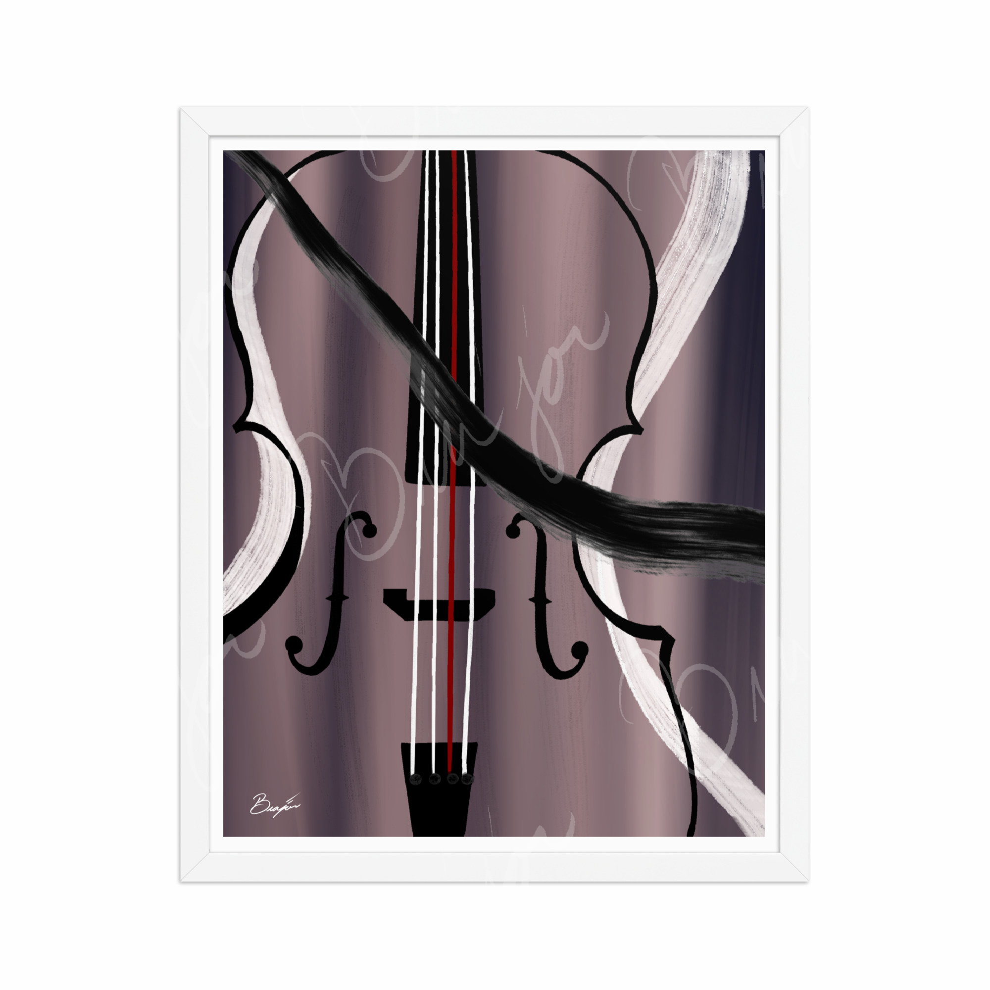 16x20 White Framed Abstract artwork titled First Love designed by the digital abstract artist Bra'jor. Artwork includes the colors Black, White, Gray, violet, Mauve, and Red
