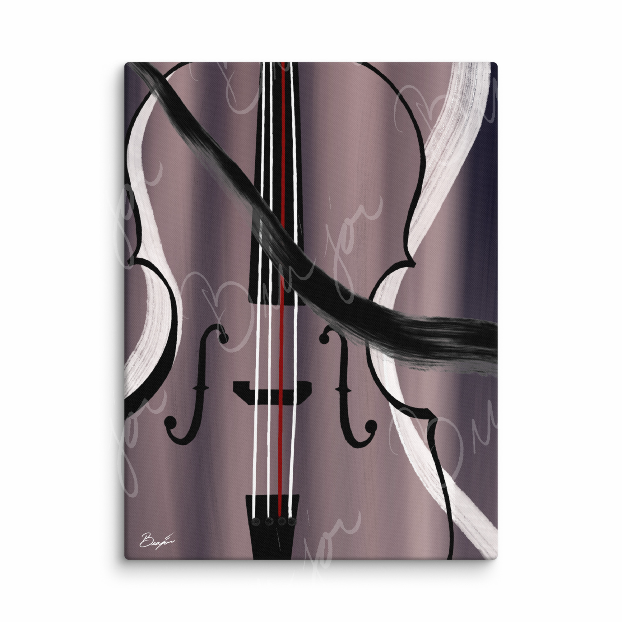 30x40 XL Canvas Abstract artwork titled First Love designed by the digital abstract artist Bra'jor. Artwork includes the colors Black, White, Gray, violet, Mauve, and Red