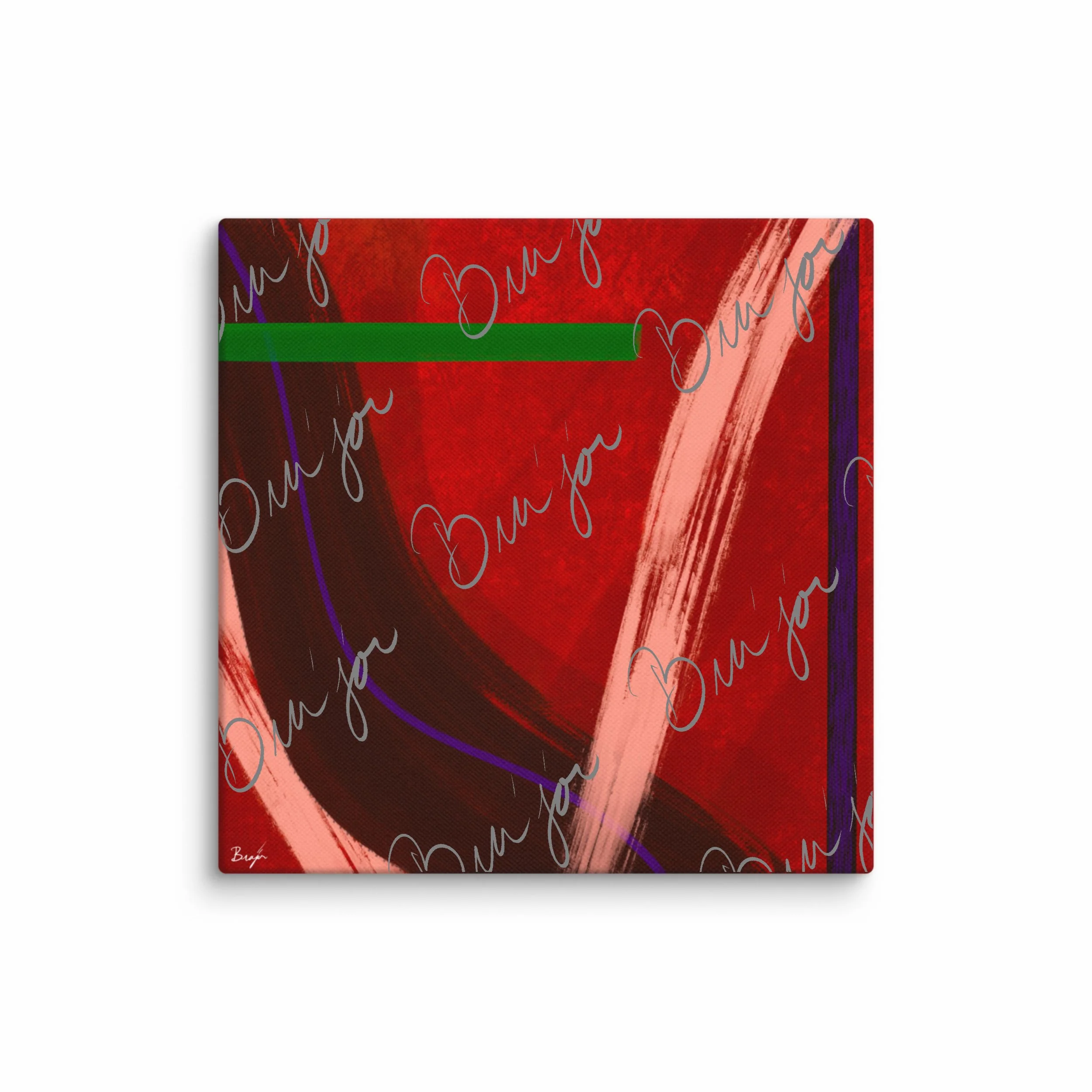 12x12 Canvas abstract artwork titled Feelings designed by the digital abstract artist Bra'jor. Artwork includes the colors Red, Orange, Purple, and Green