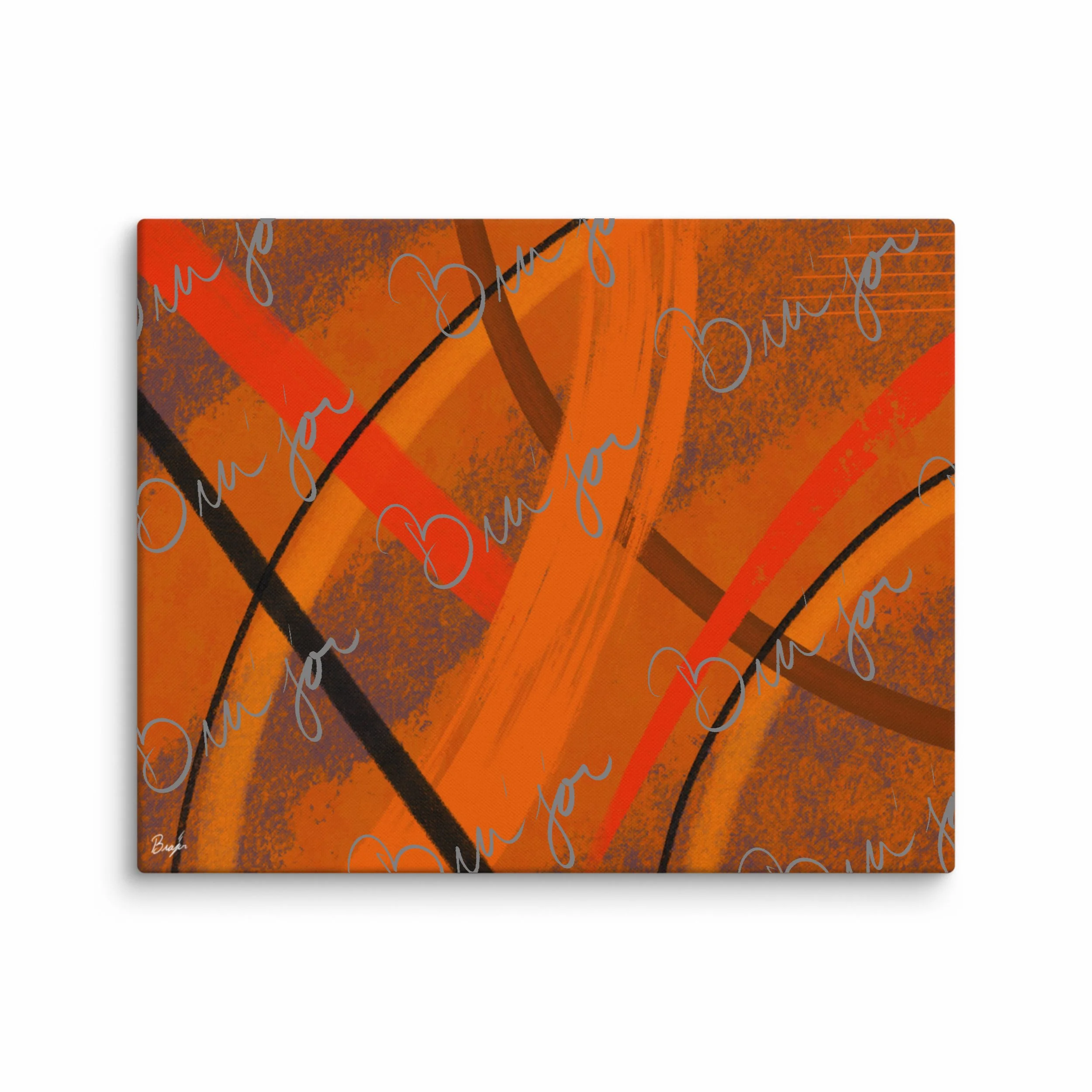 16x20 Canvas Abstract artwork titled Challenges designed by the digital abstract artist Bra'jor. Artwork includes the colors Orange, Brown, Blue, and Black