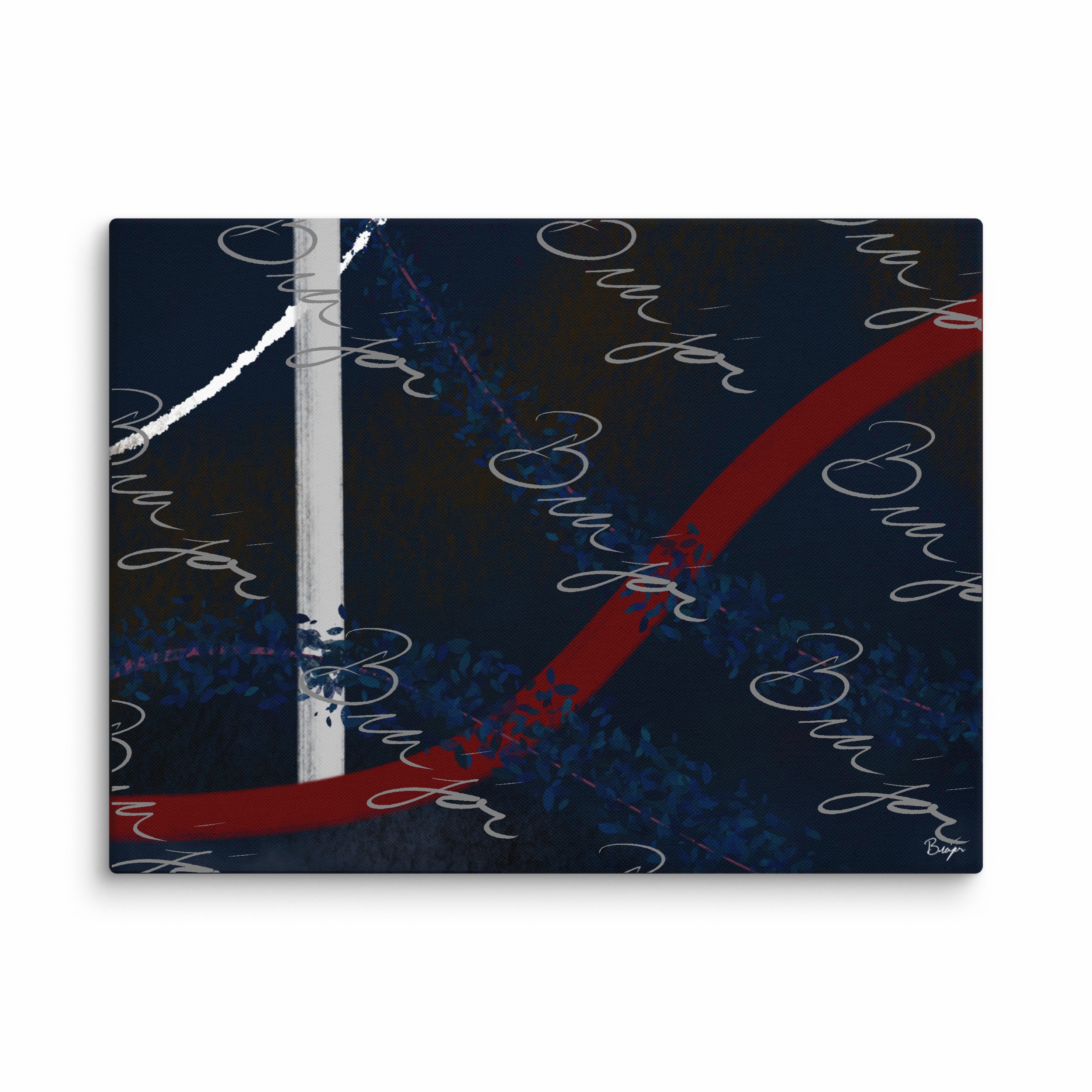 30x40 XL Canvas Abstract artwork titled Gloomy II designed by the digital abstract artist Bra'jor. Artwork includes the colors Blue, Red, White, Pink, and Black