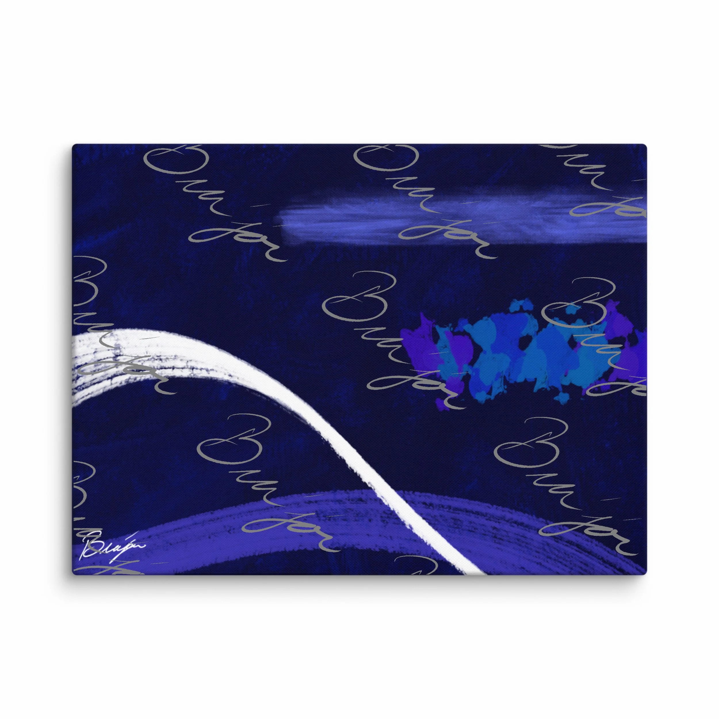 30x40 XL Canvas Abstract artwork titled Still Waters designed by the digital abstract artist Bra'jor. Artwork includes the color Blue in many shades, White, and Purple