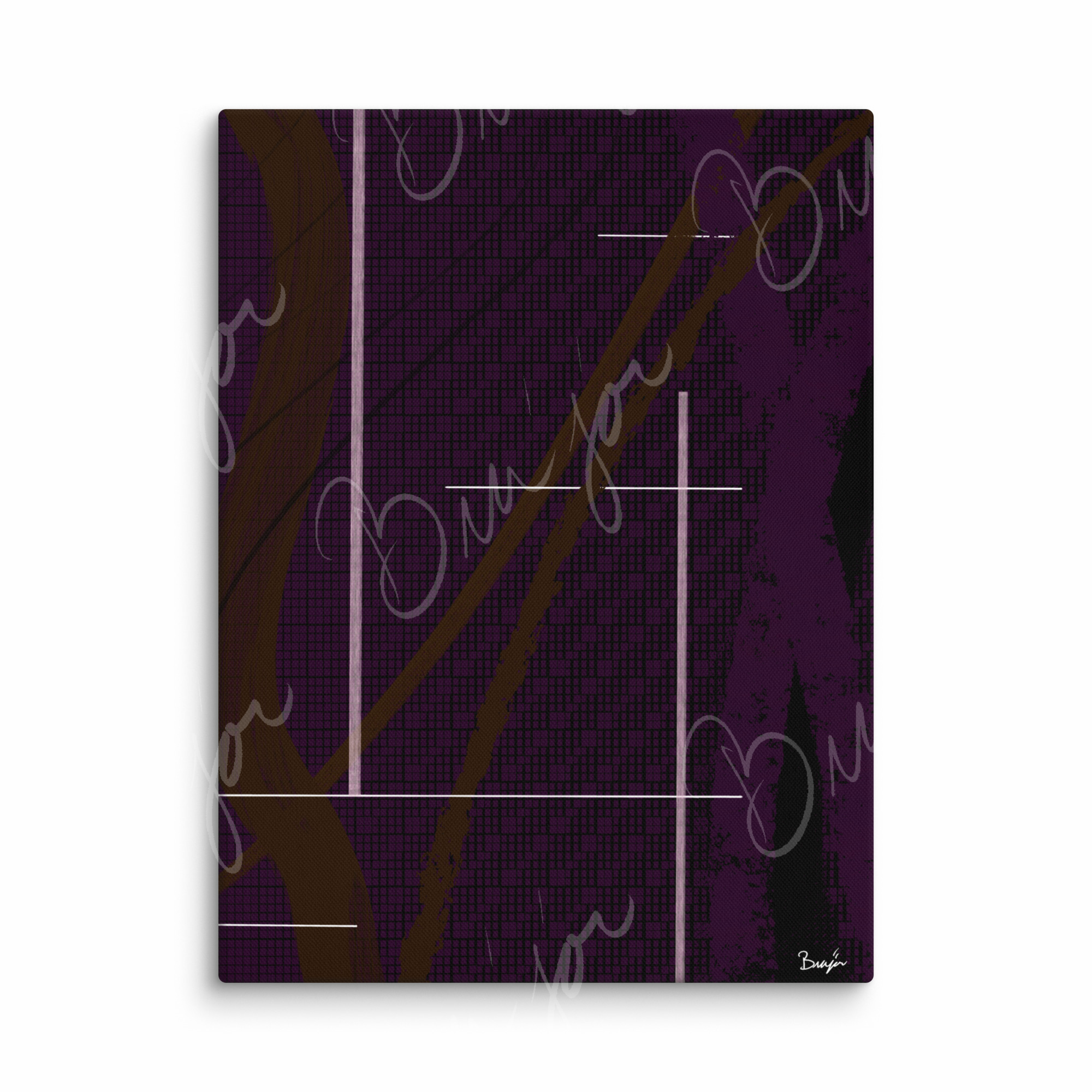 30x40 XL Canvas Abstract artwork titled Out of the Box designed by the digital abstract artist Bra'jor. Artwork includes the colors Purple, Brown, Black, and White